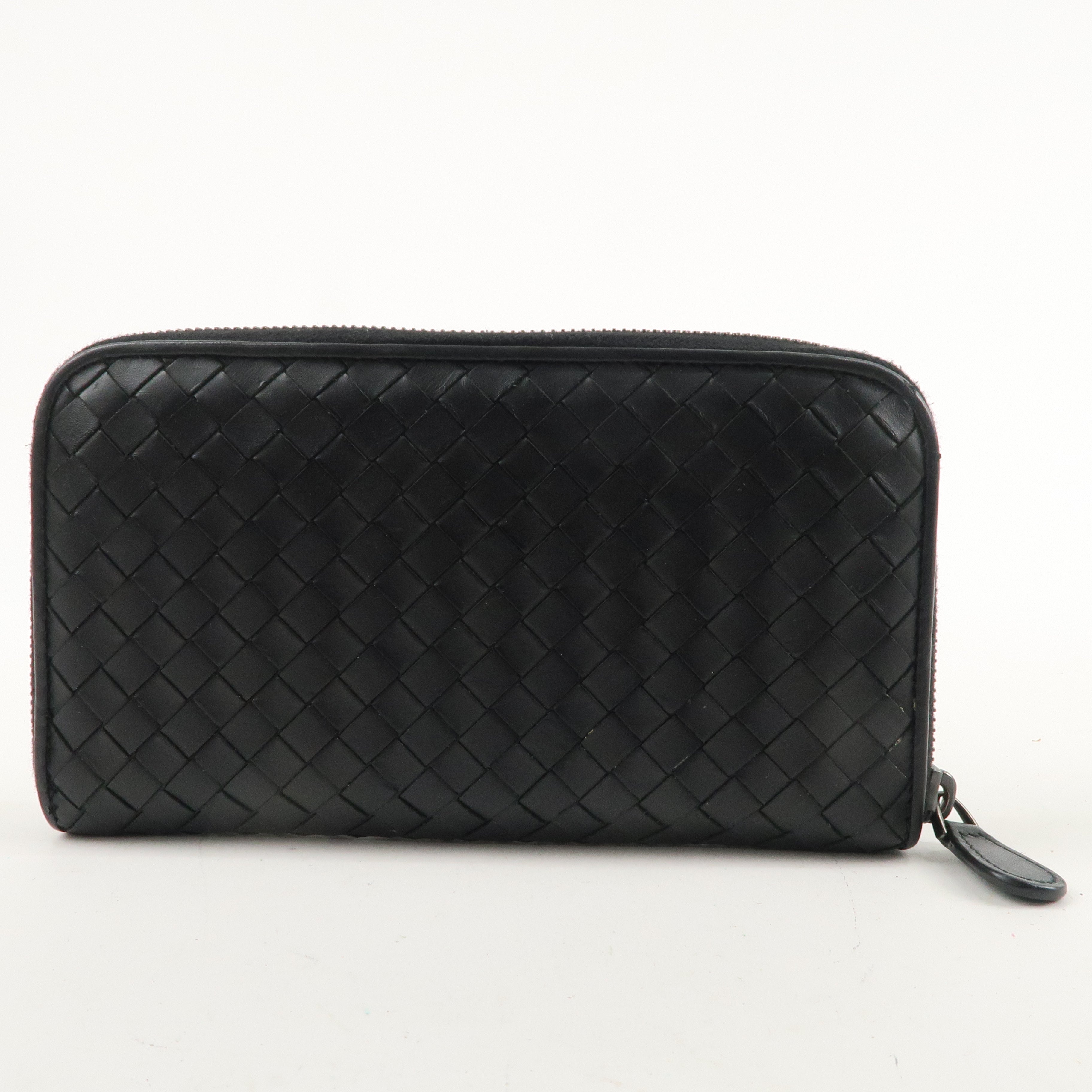 BOTTEGA VENETA Intrecciato Leather Zip Round Wallet Black 114076