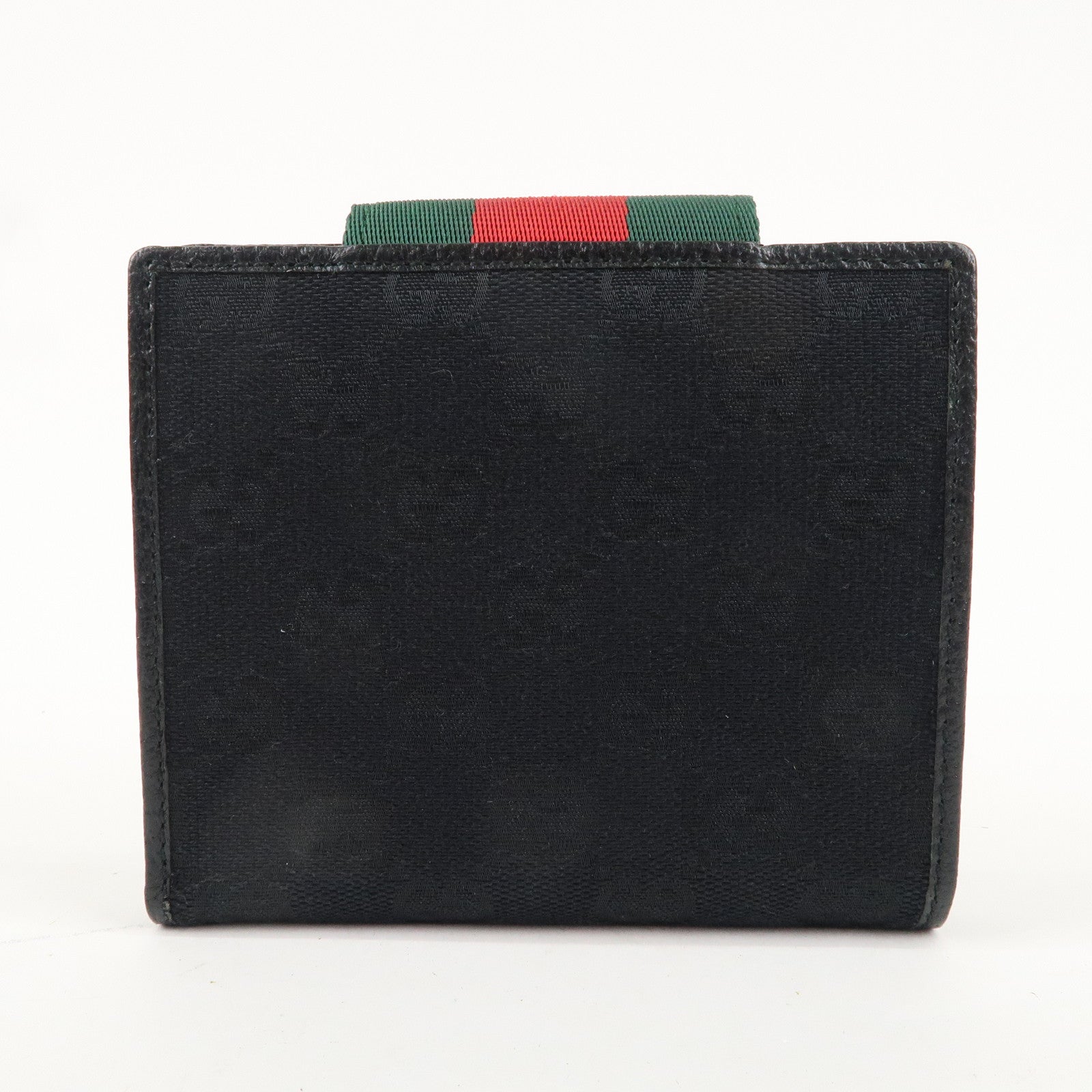 GUCCI Sherry GG Canvas Leather Bifold Wallet Black 181669