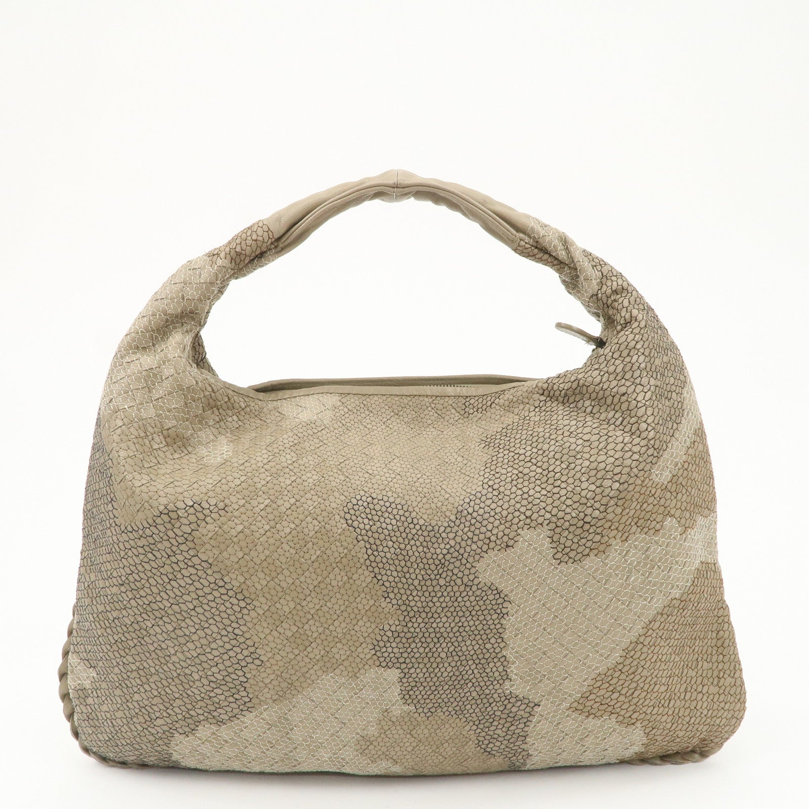 BOTTEGA VENETA Hobo Leather Shoulder Bag Beige Gray Black