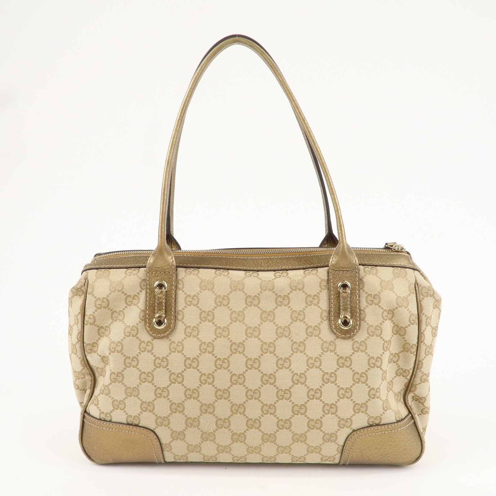 GUCCI Princy Sherry GG Canvas Leather Tote Bag Gold 177052