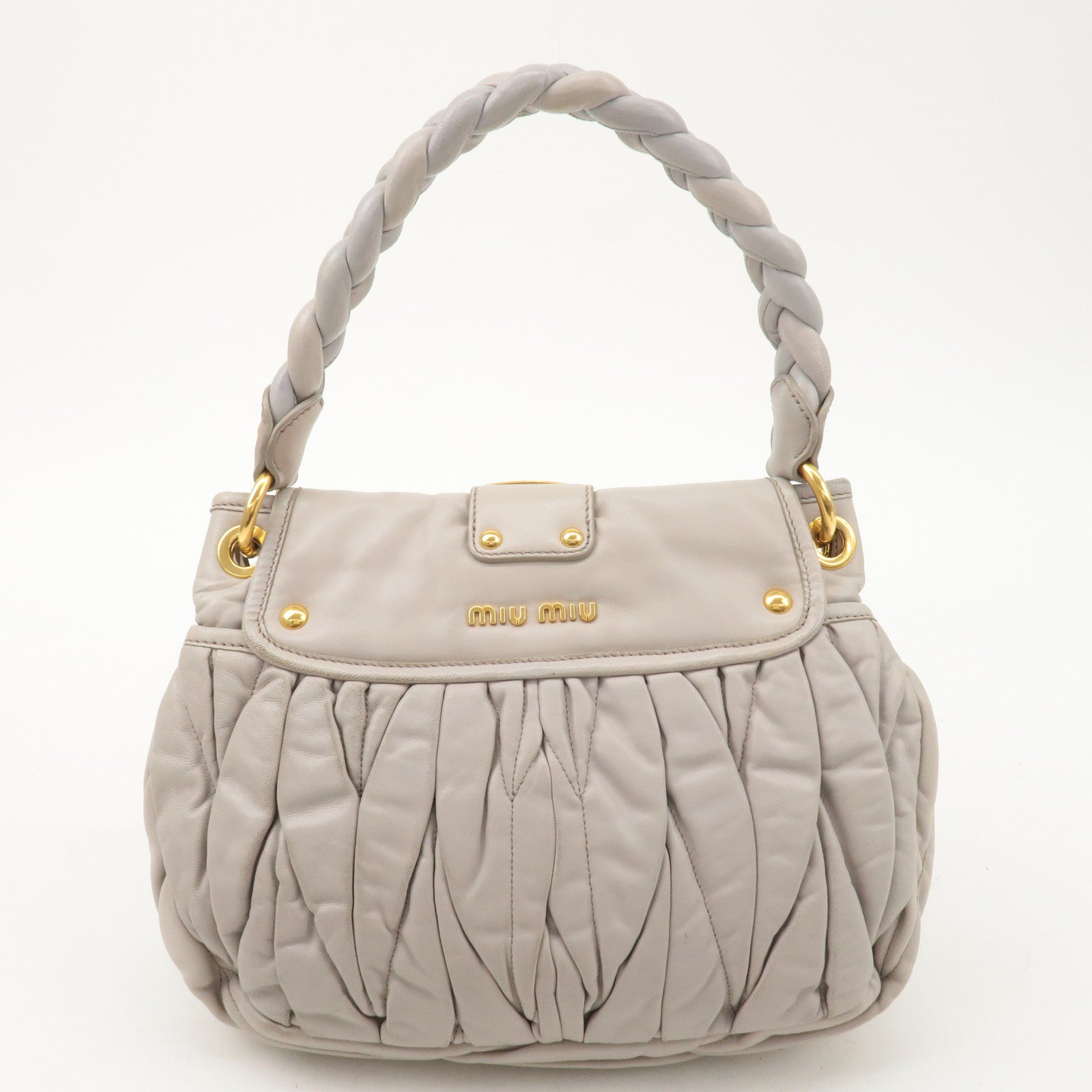 MIU MIU Matelasse Leather 2Way Bag Hand Bag Light Gray