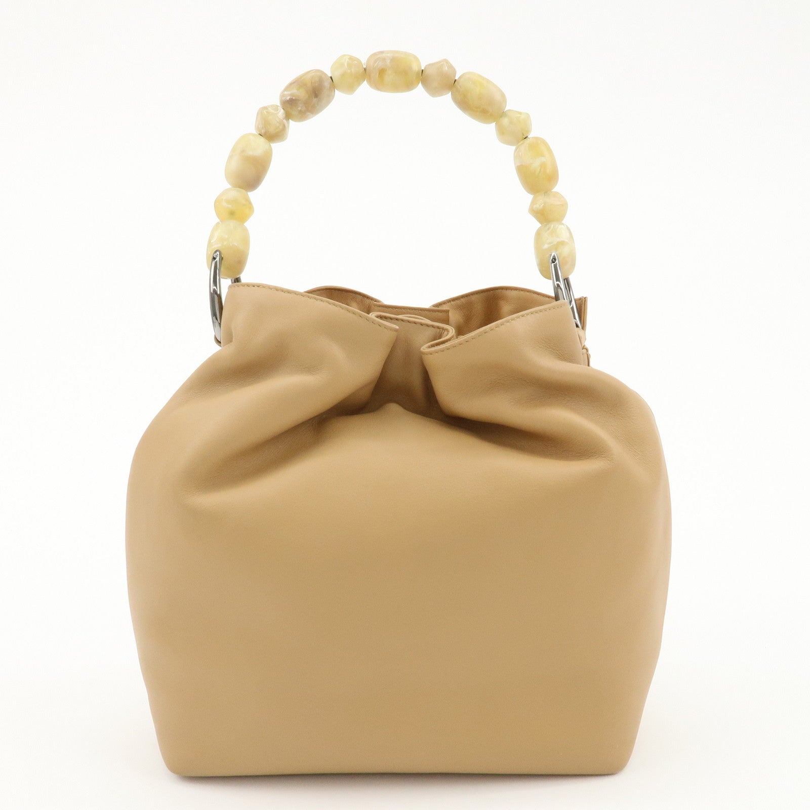 Christian Dior Maris Pearl Leather Hand Bag Beige Used