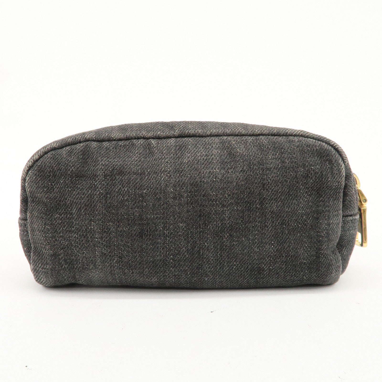 PRADA Triangle Logo Denim Pouch Cosmetic Pouch Black Gold HDW