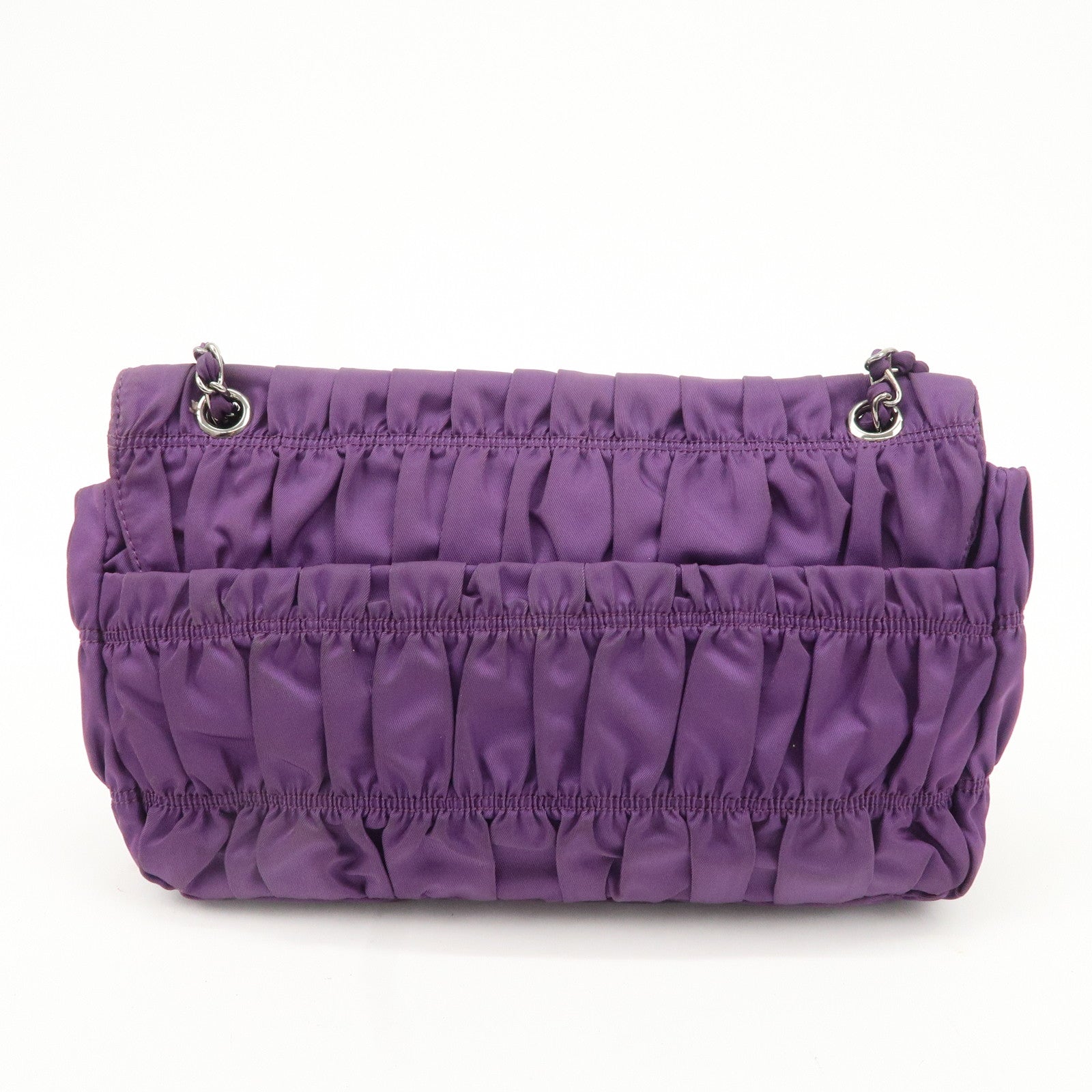 PRADA Nylon Leather Gathered Shoulder Bag Purple BR4609