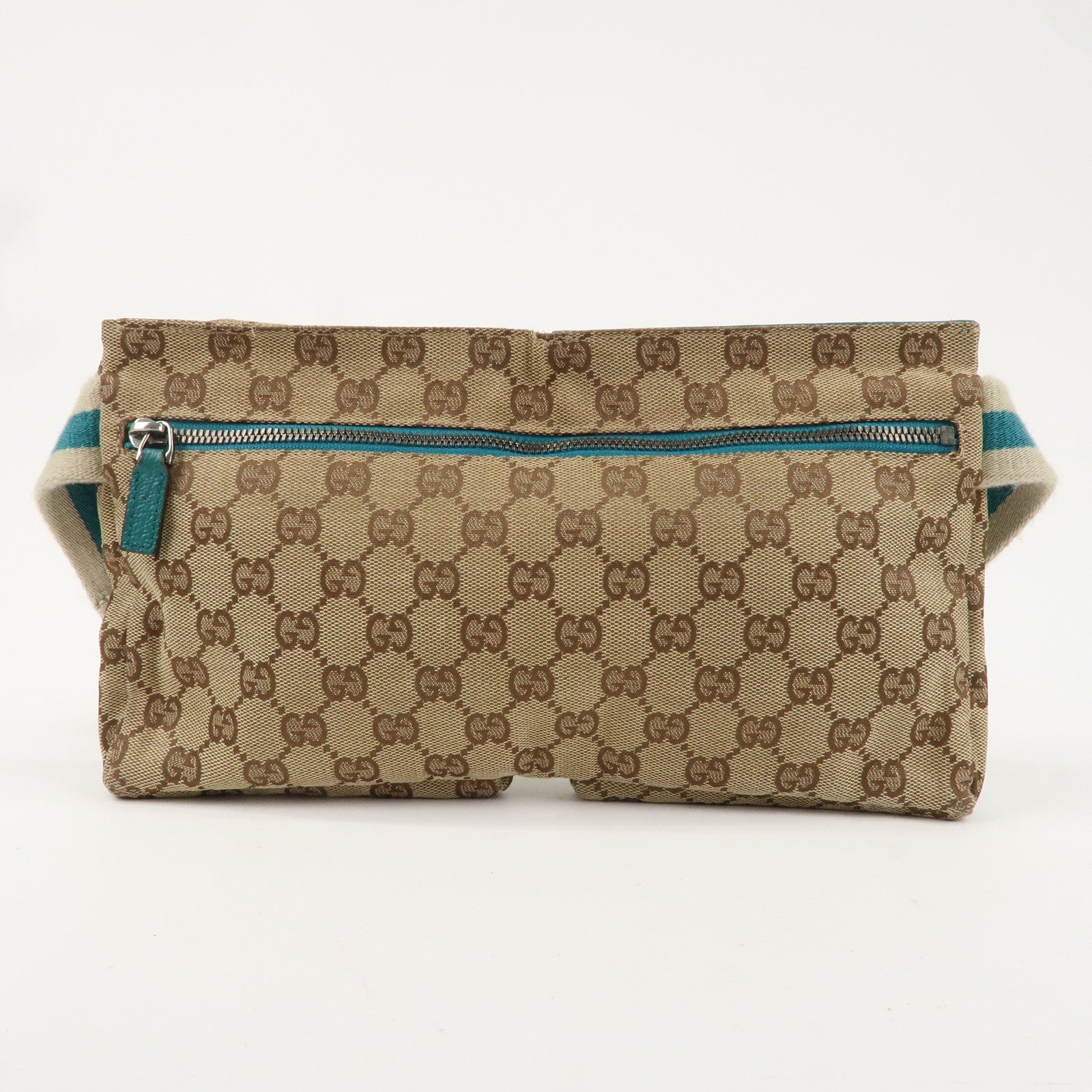 GUCCI GG Canvas Leather Waist Bag Crossbody Bag Turquoise 28566