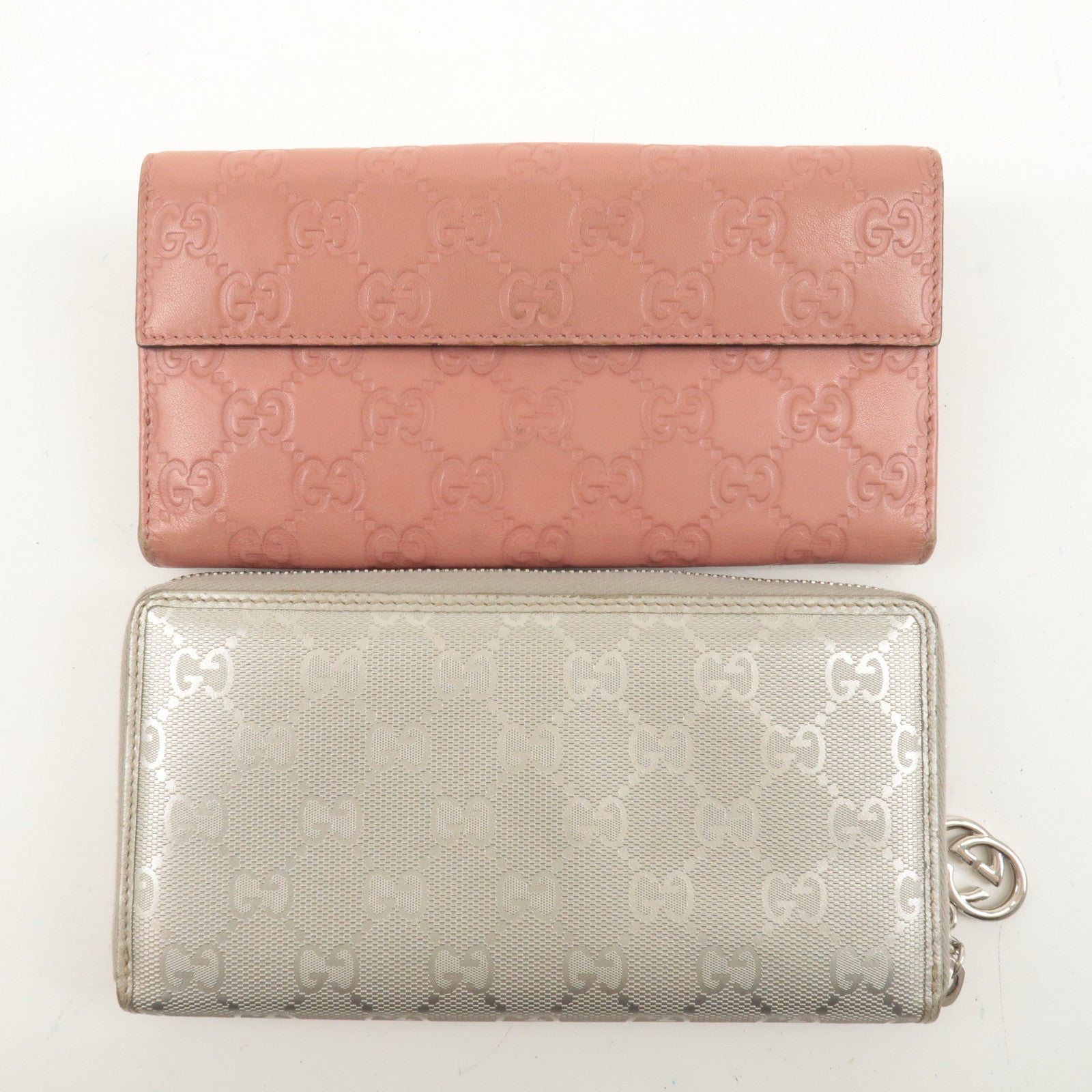 GUCCI Set of 2 Long Wallet Silver Pink 212110 20355