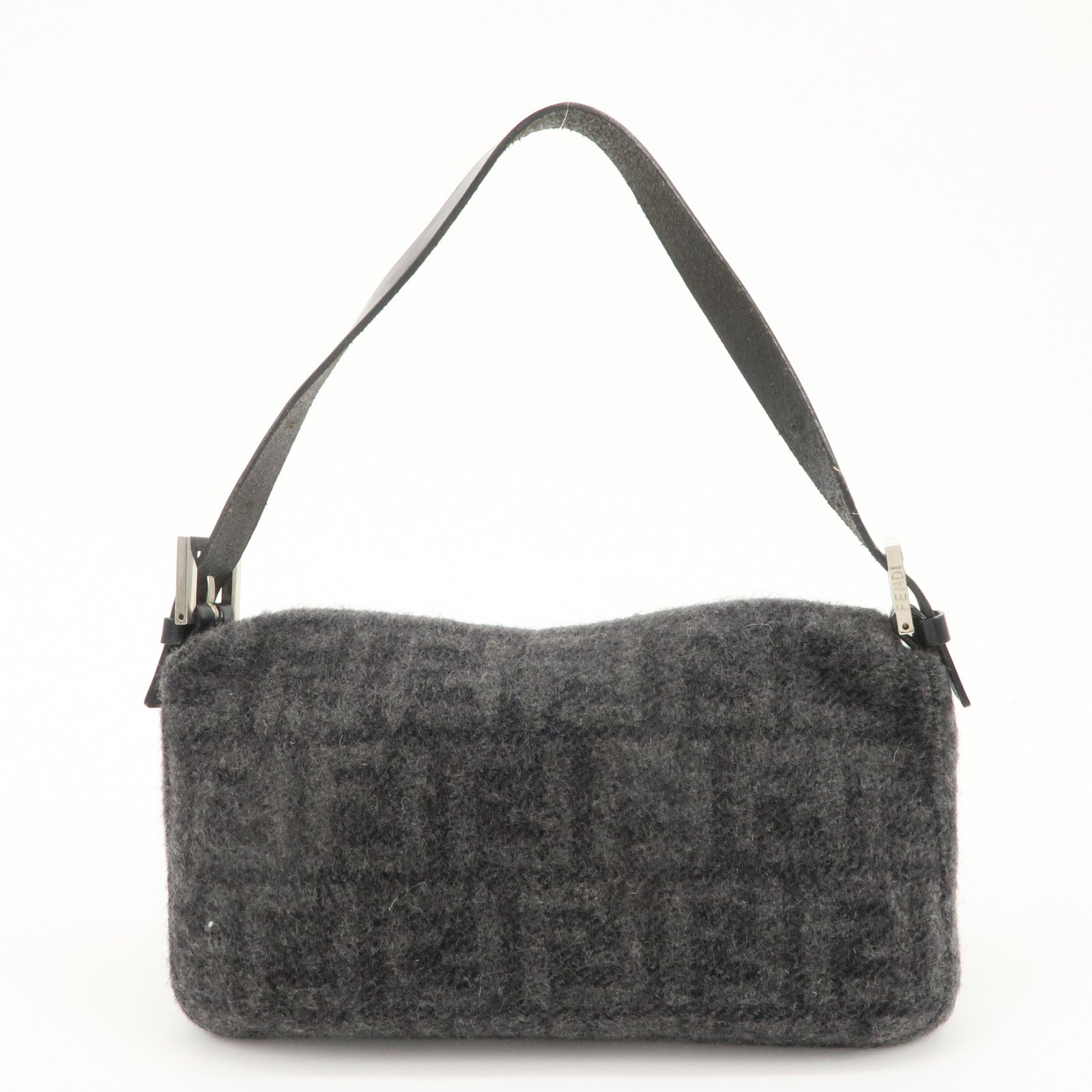 FENDI Mamma Baguette Zucca Wool Leather Shoulder Bag Gray 26424 Used