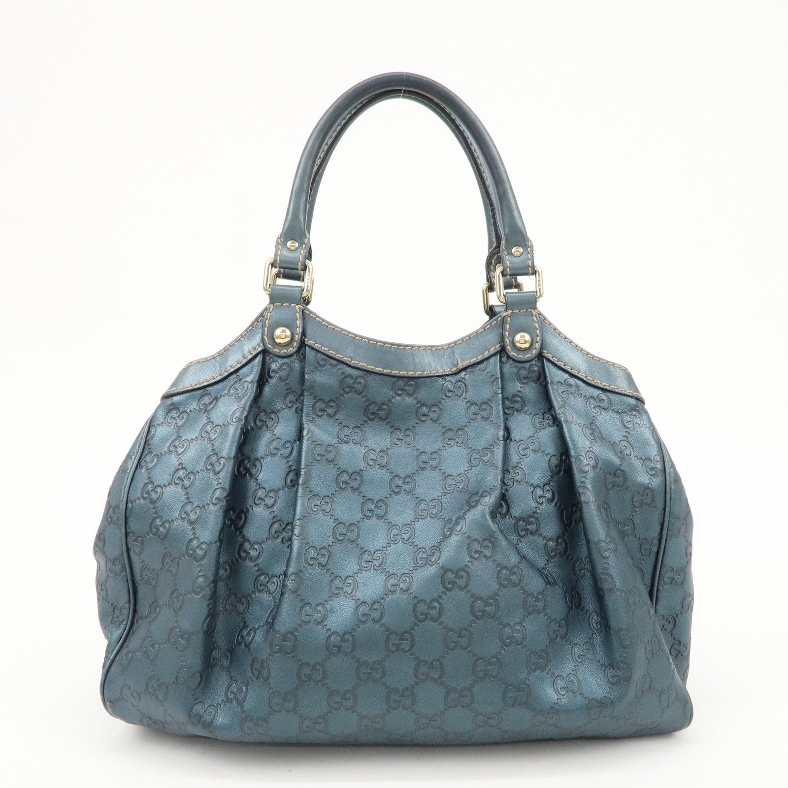 GUCCI Sukey Guccissima Leather Handbag Pearl Blue 211944 Used