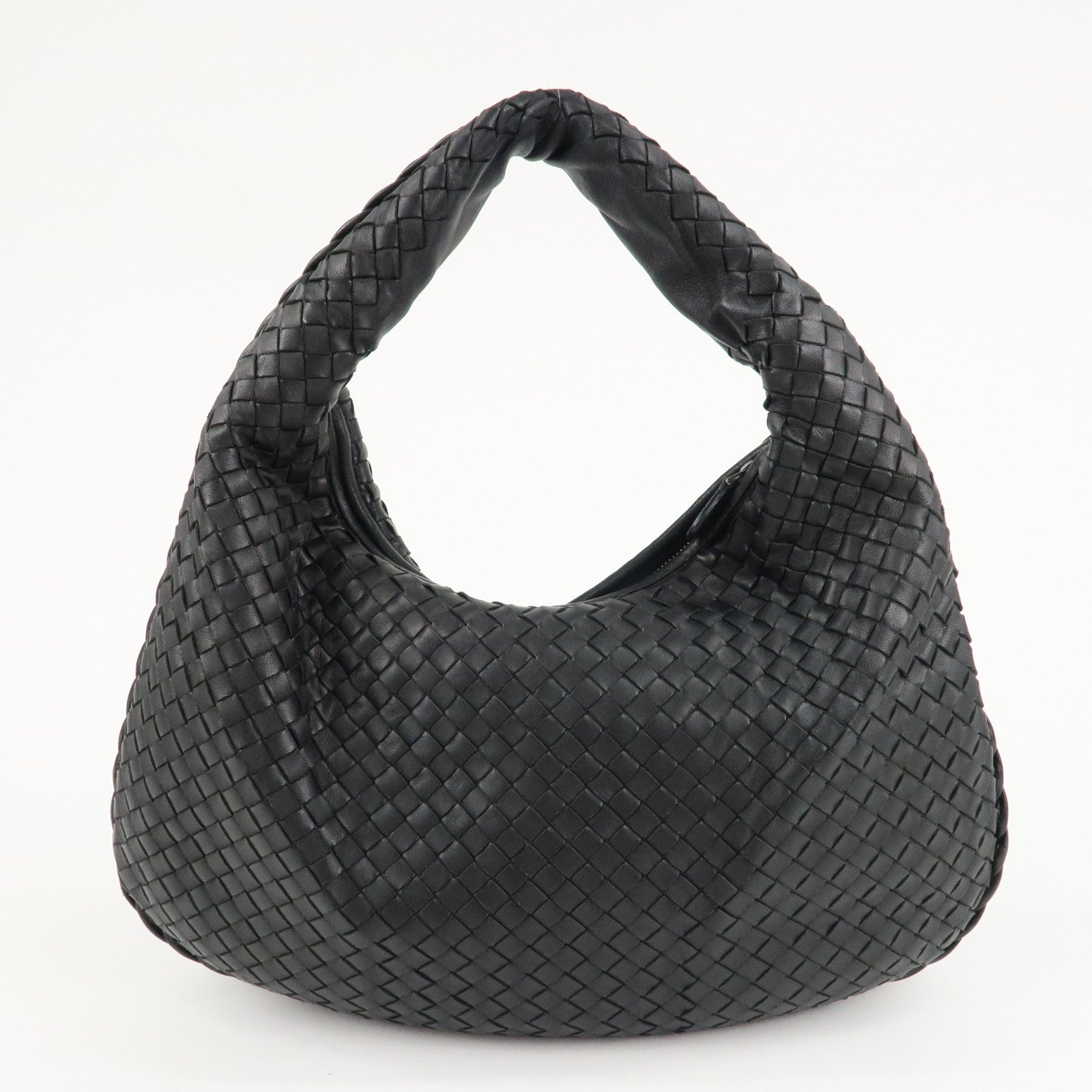 BOTTEGA VENETA Hobo Intrecciato Leather Shoulder Bag Hand Bag Black