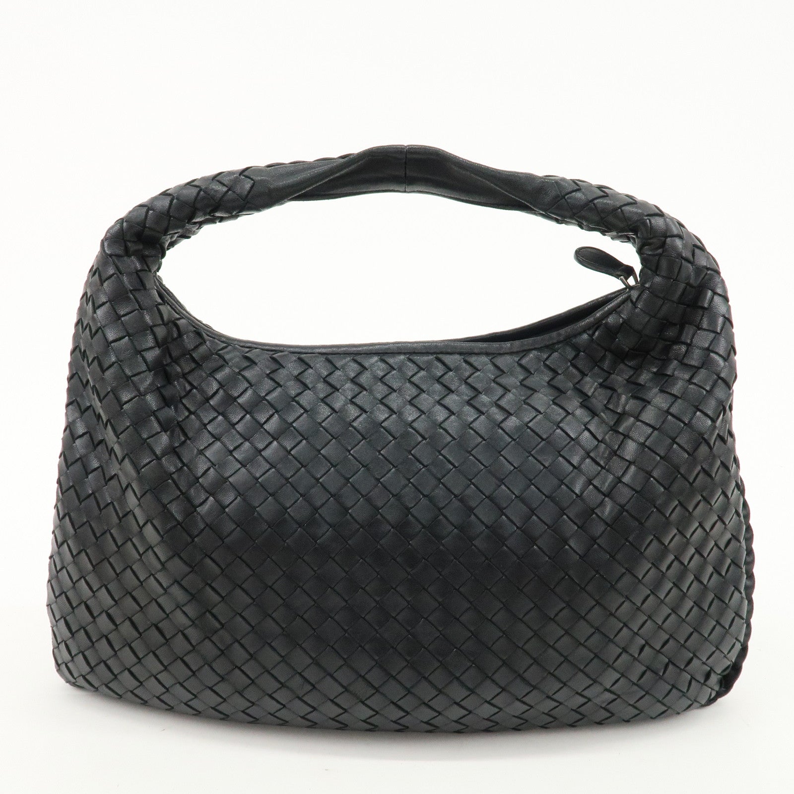 BOTTEGA VENETA Hobo Intrecciato Leather Shoulder Bag Black 115653