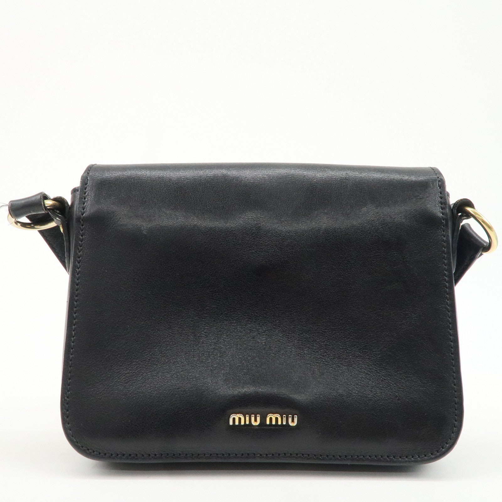 MIU MIU Leather MADRAS Satchel Bag Shoulder Bag Black Used