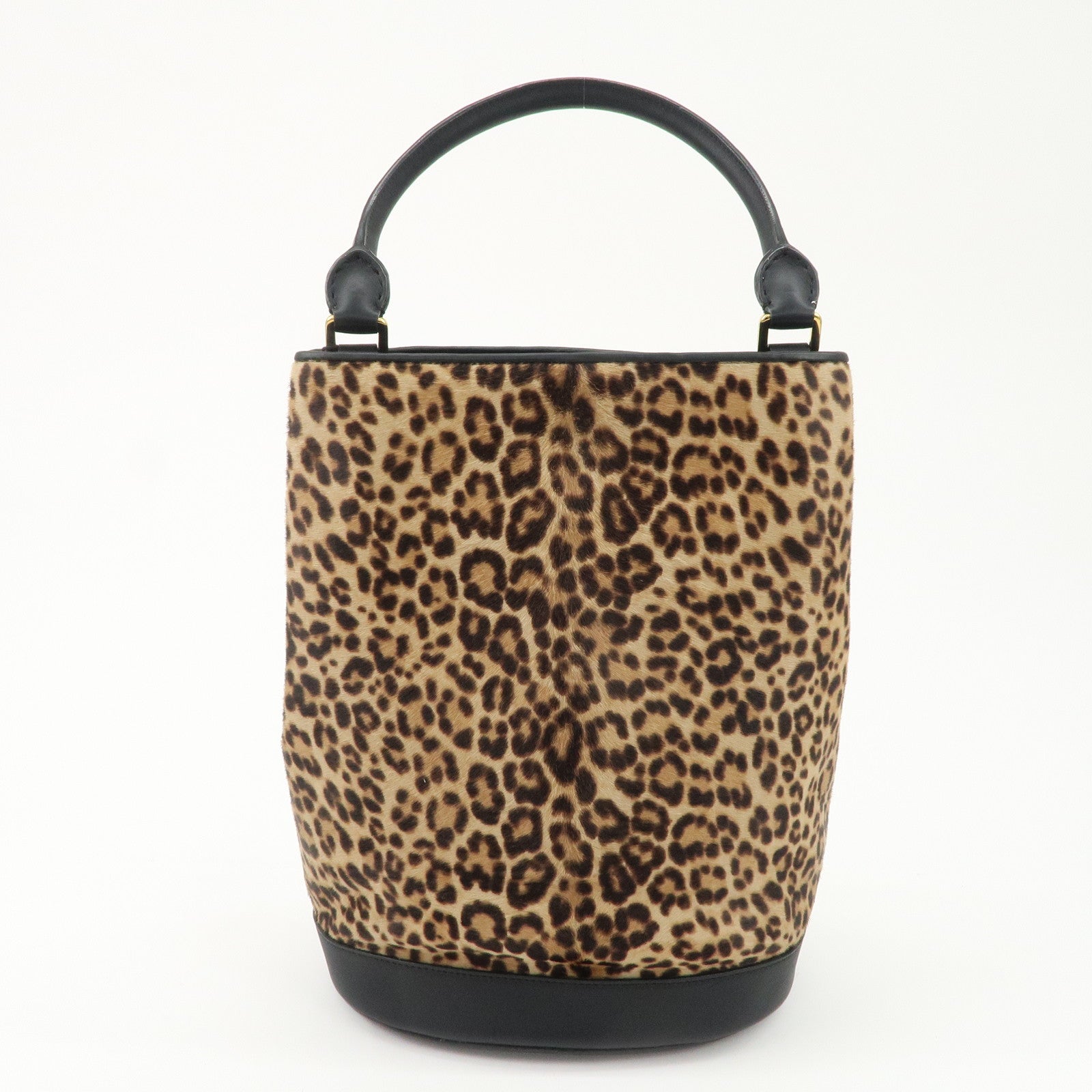 BURBERRY Unborn Calf Leather Bucket Bag Shoulder Bag Leopard