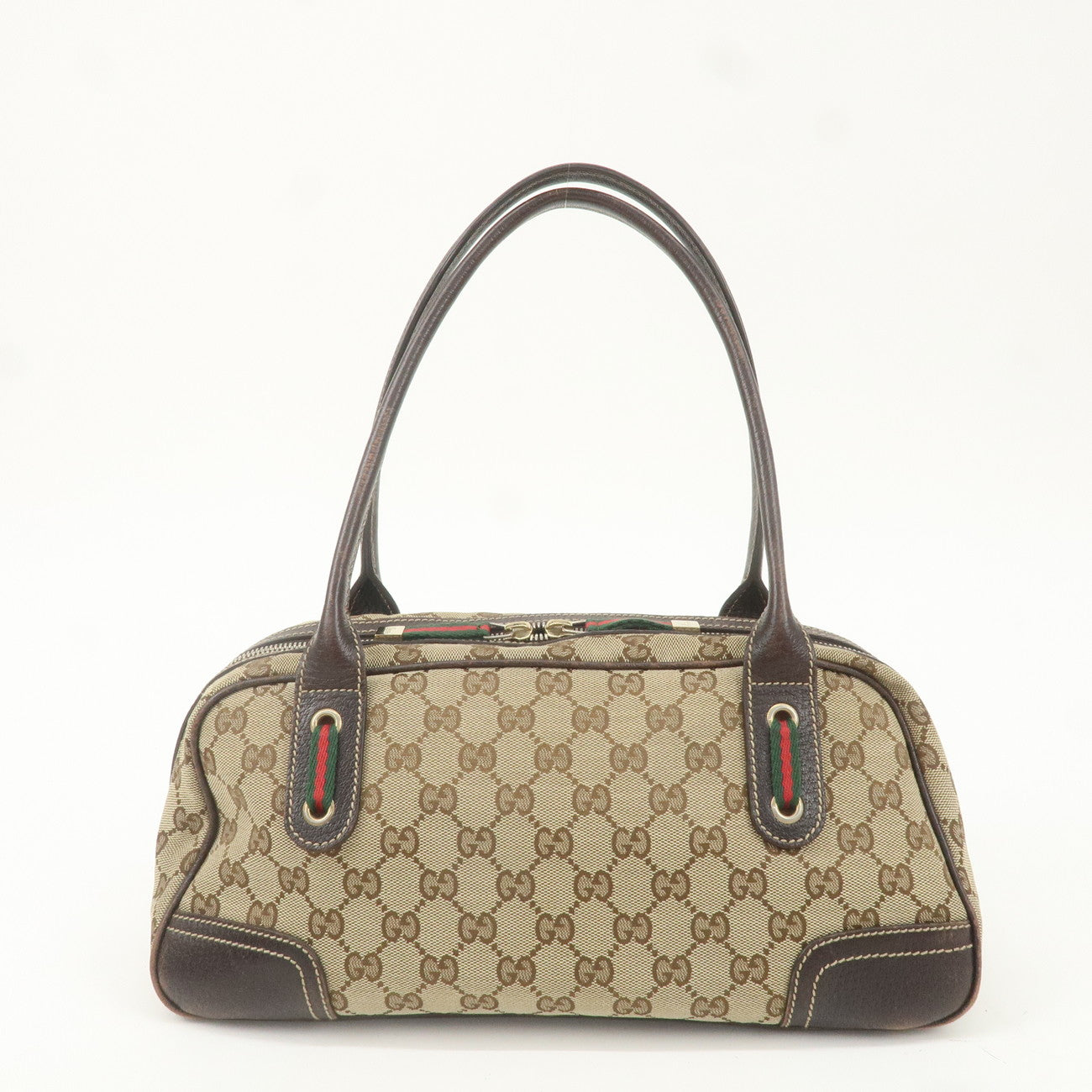 GUCCI Princy GG Canvas Leather Mini Boston Bag Brown Beige 161720