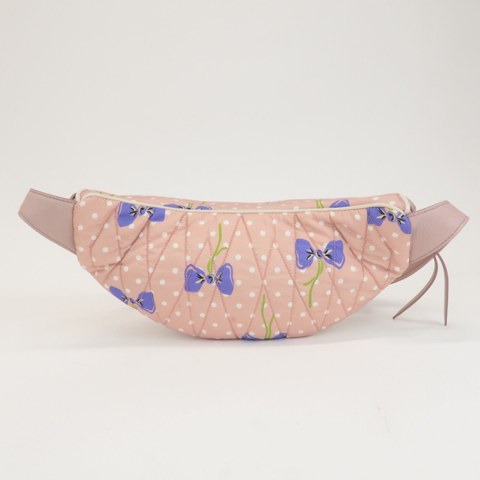 MIU MIU Matelasse Nylon Leather Flower Dots Body Bag Pink Used