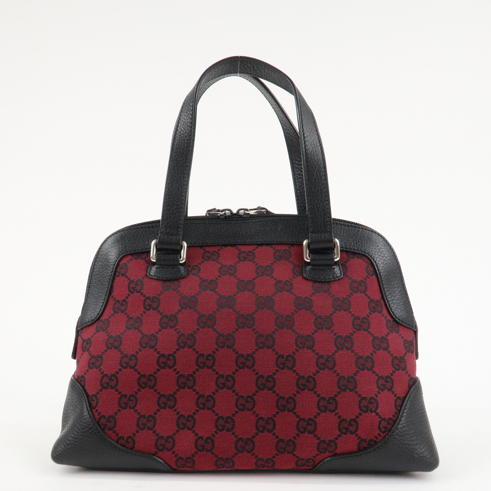 GUCCI GG Canvas Leather Tote Bag Hand Bag Black Red 272378 Used