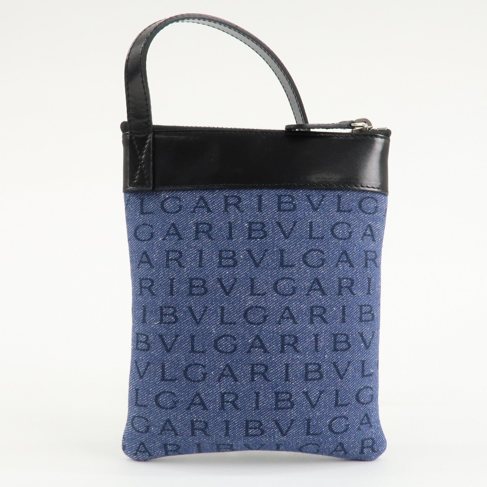 BVLGARI Logo Mania Canvas Leather Shoulder Bag Blue