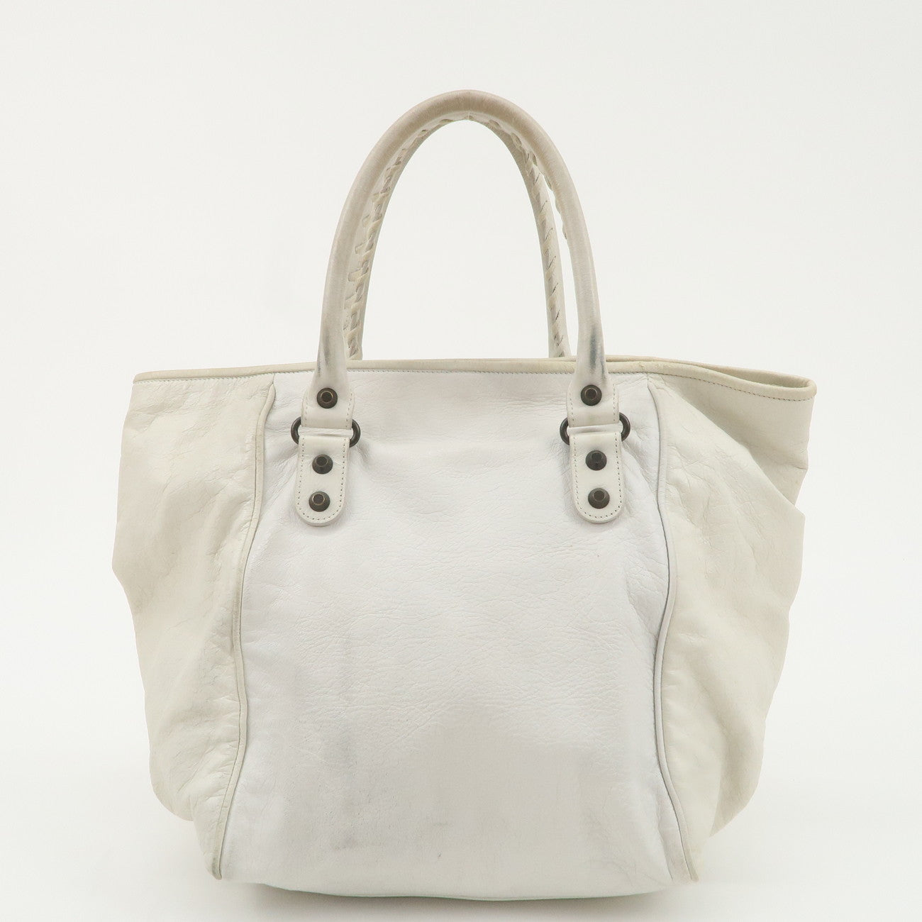 BALENCIAGA Leather The Sunday Tote Hand Bag White 228750