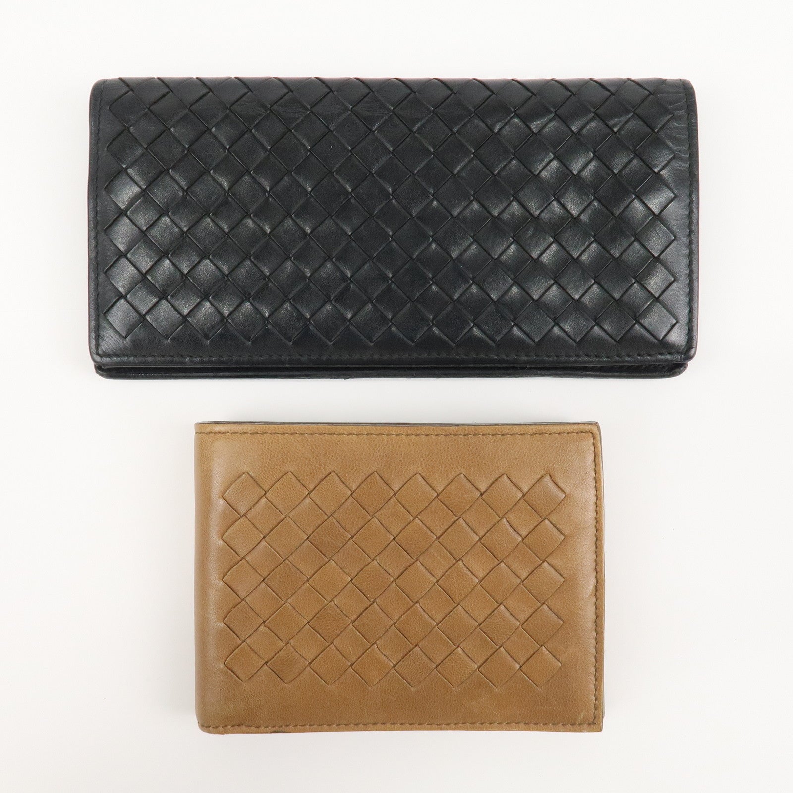 BOTTEGA VENETA Intrecciato Set of 2 Leather Wallet Brown Black