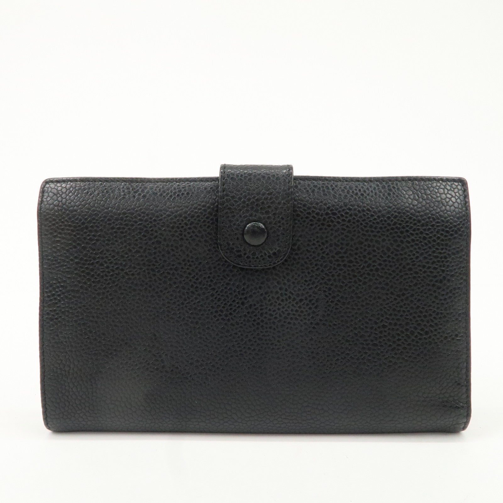 CHANEL Caviar Skin COCO Mark Bi-fold Wallet Black A01429 Used