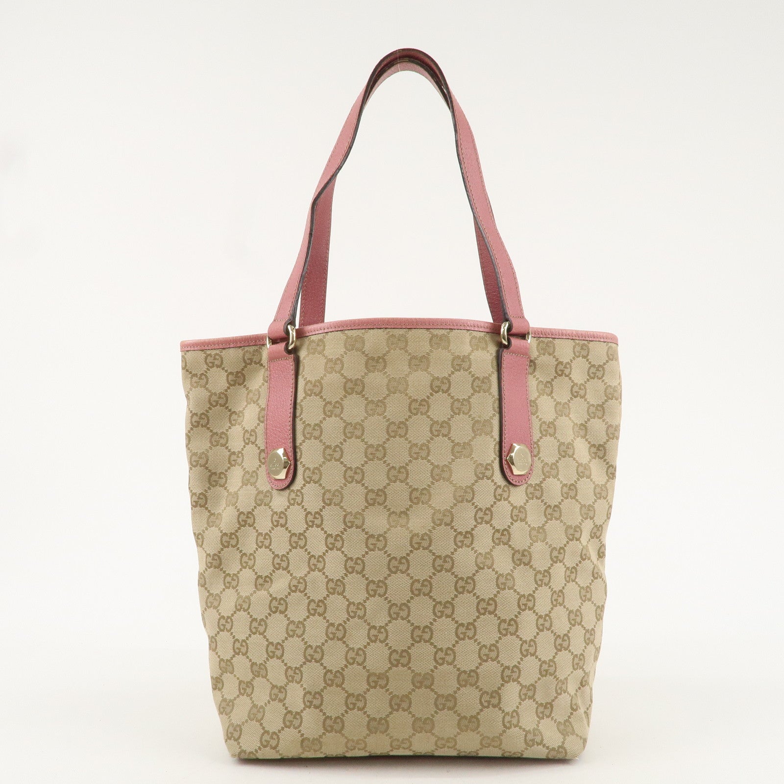 GUCCI GG Canvas Leather Tote Bag Hand Bag Beige Pink 153009