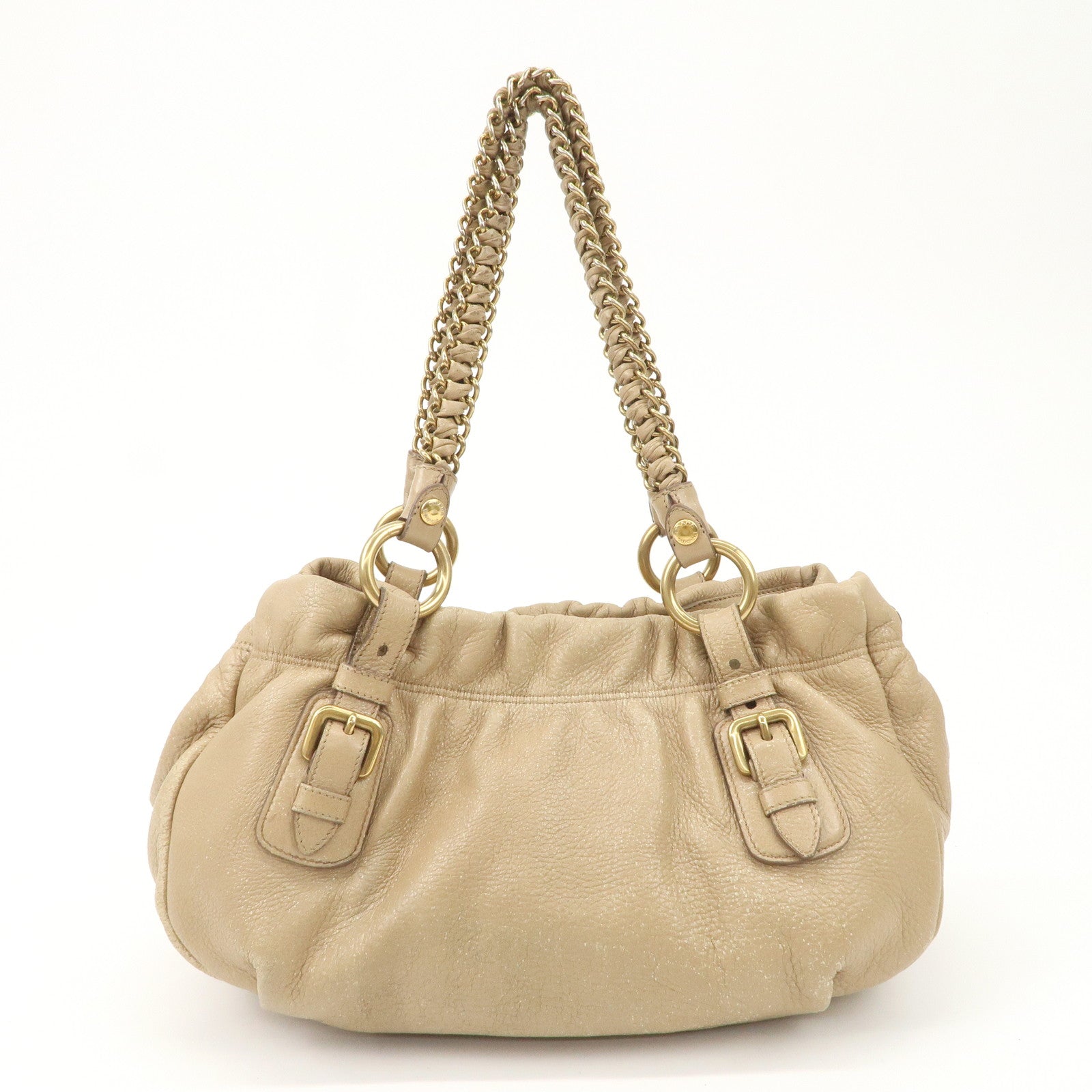 PRADA Leather Chain Shoulder Bag Beige