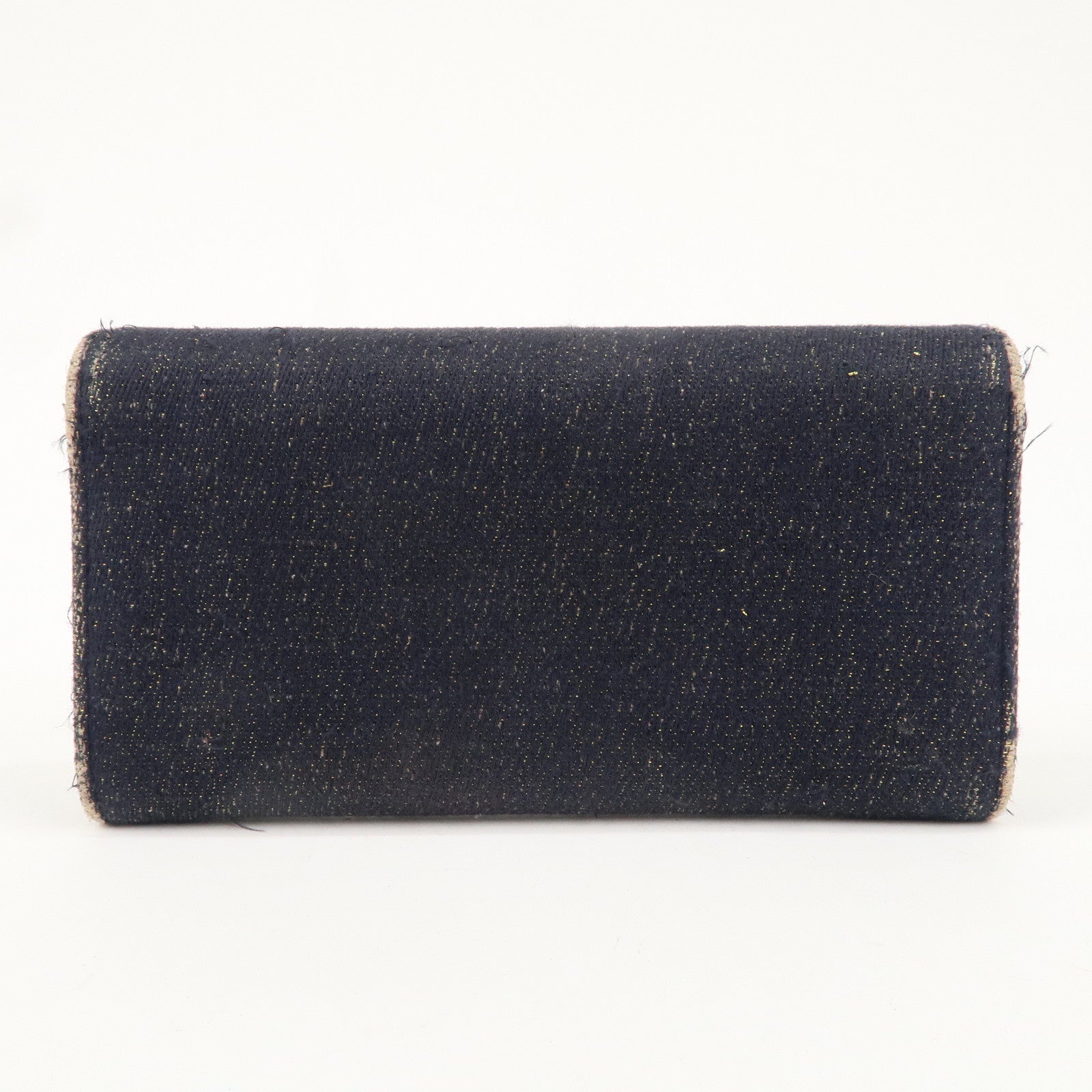 CHANEL Deauville Canvas Bi-fold Long Wallet Purse Navy Gold