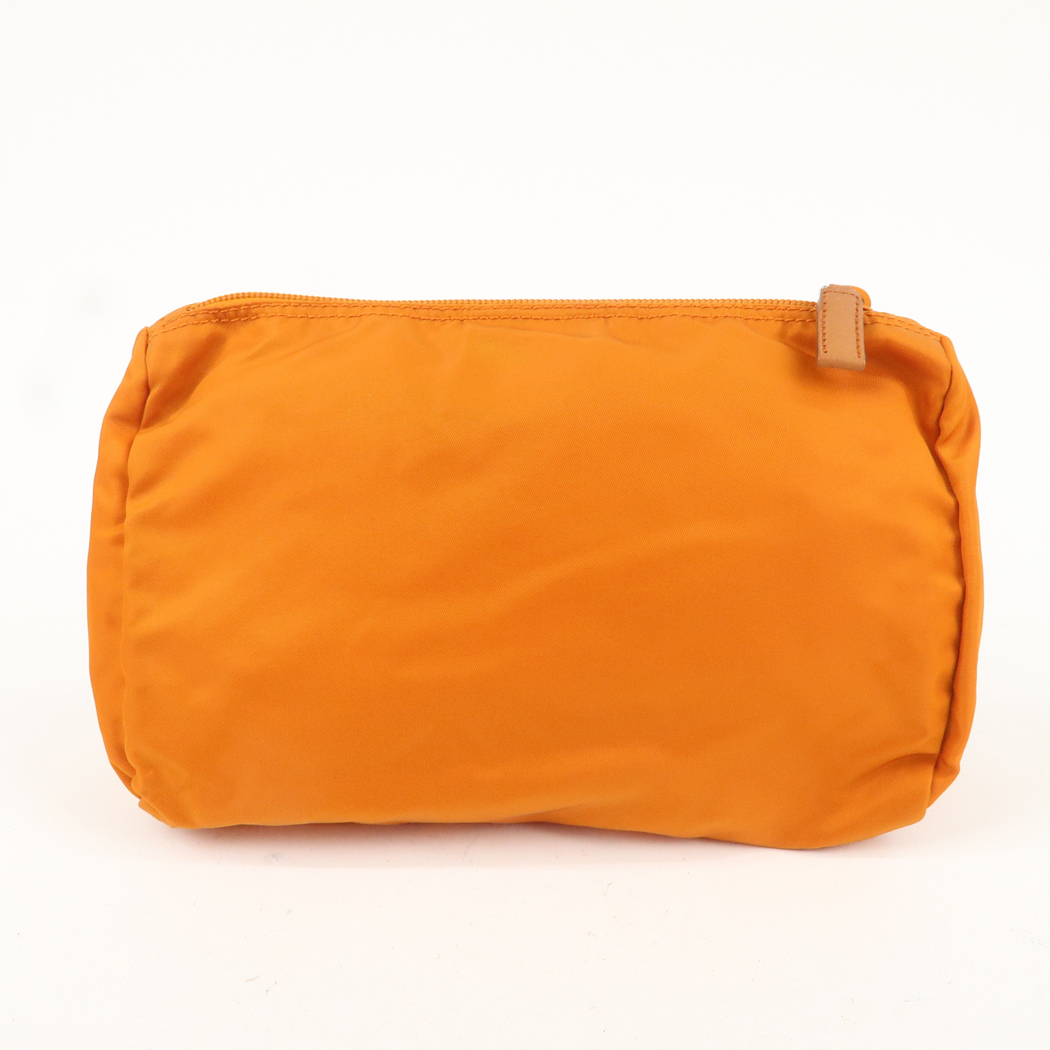 PRADA Nylon Leather Pouch Cosmetic Pouch Orange 1N0012