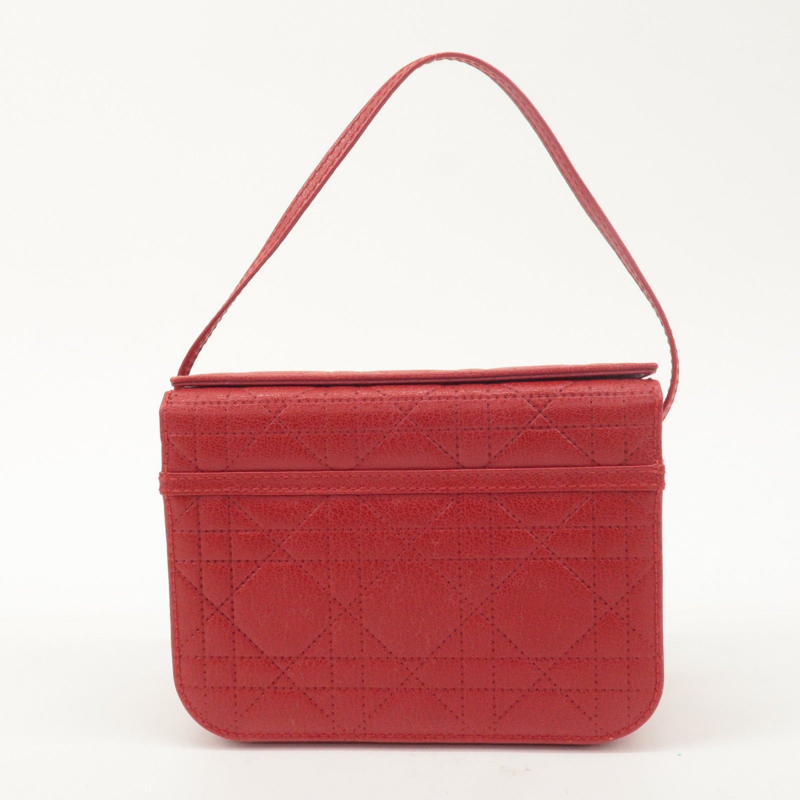 Christian Dior Leather Cannage Vanity Bag Hand Bag Red