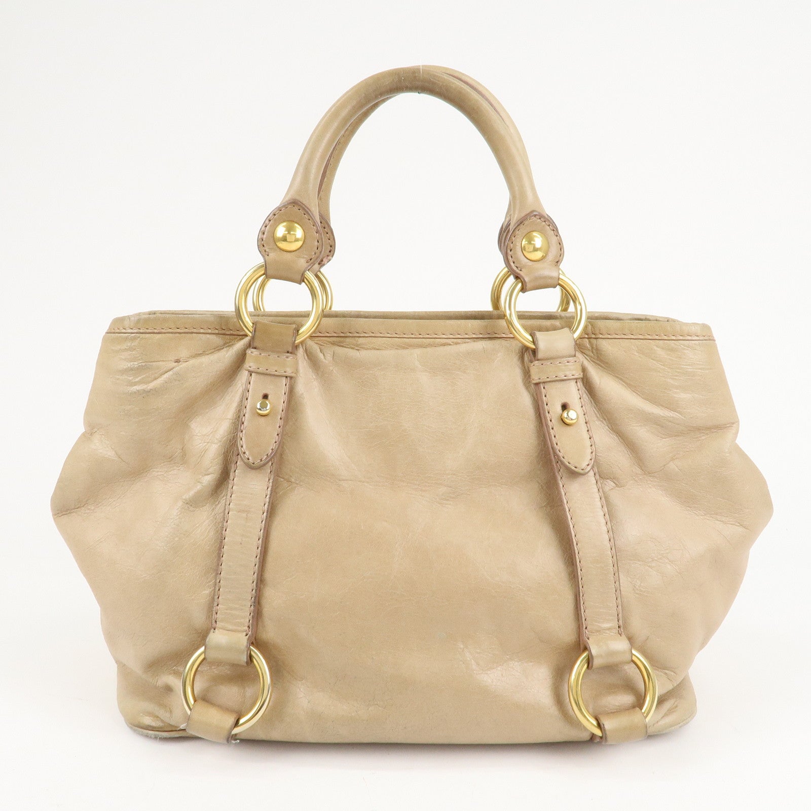 MIU MIU Logo Leather 2WAY Bag Shoulder Bag Hand Bag Beige Used