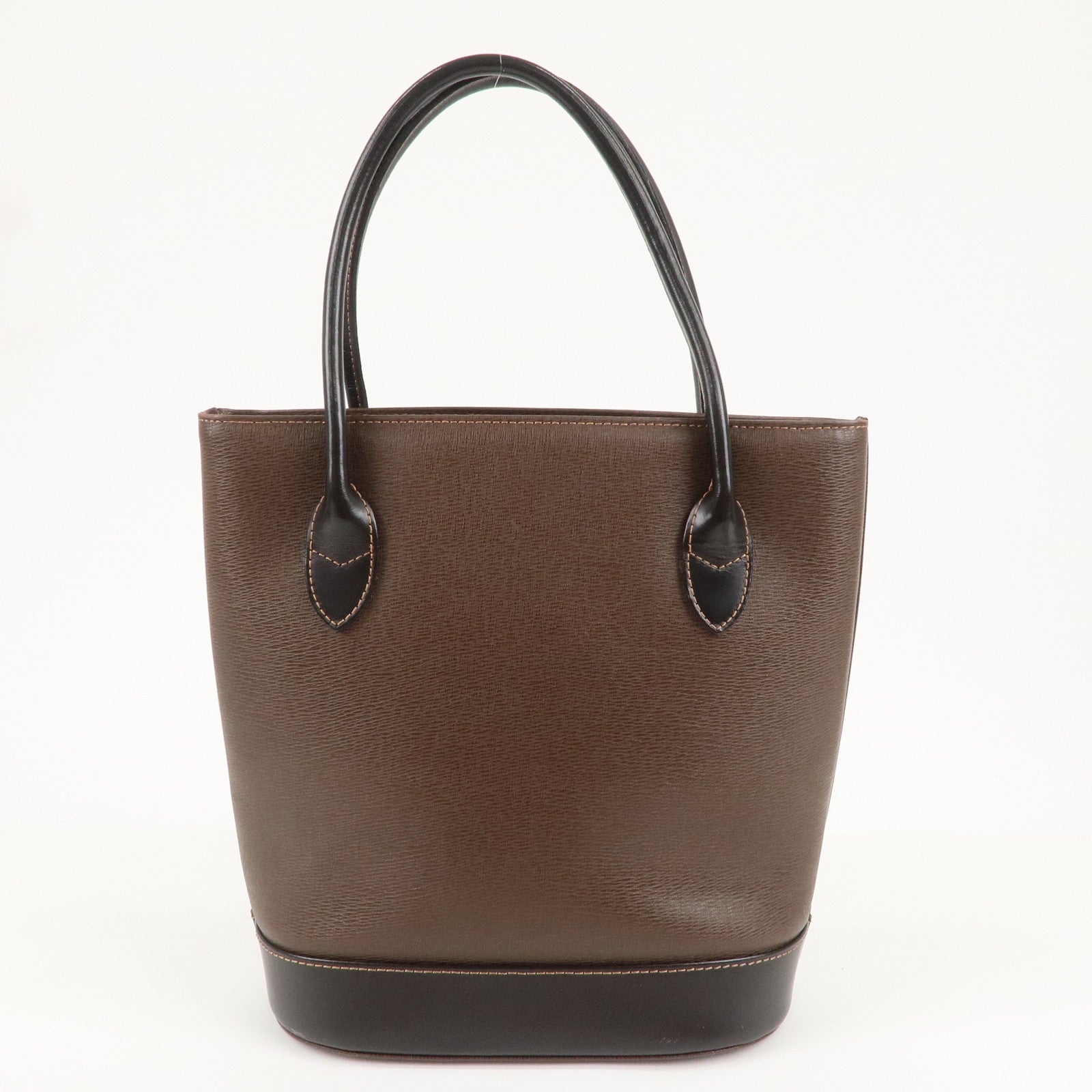 BURBERRY Leather Tote Bag Hand Bag Brown Gold Hardware