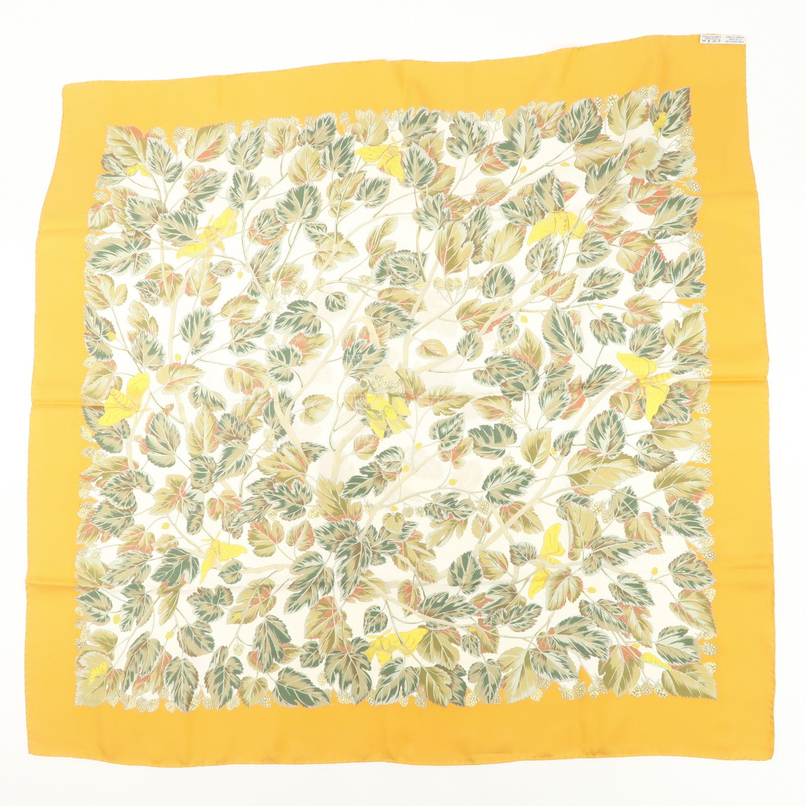 HERMES Carre 90 Silk 100% Scarf  l
ARBRE de SOiE Orange Green