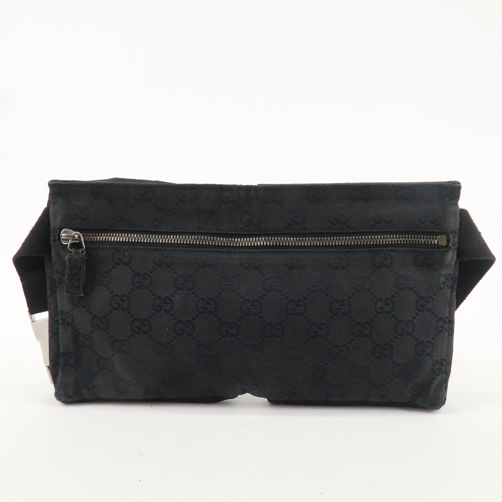 GUCCI GG Canvas Leather Waist Bag Crossbody Bag Black 28566