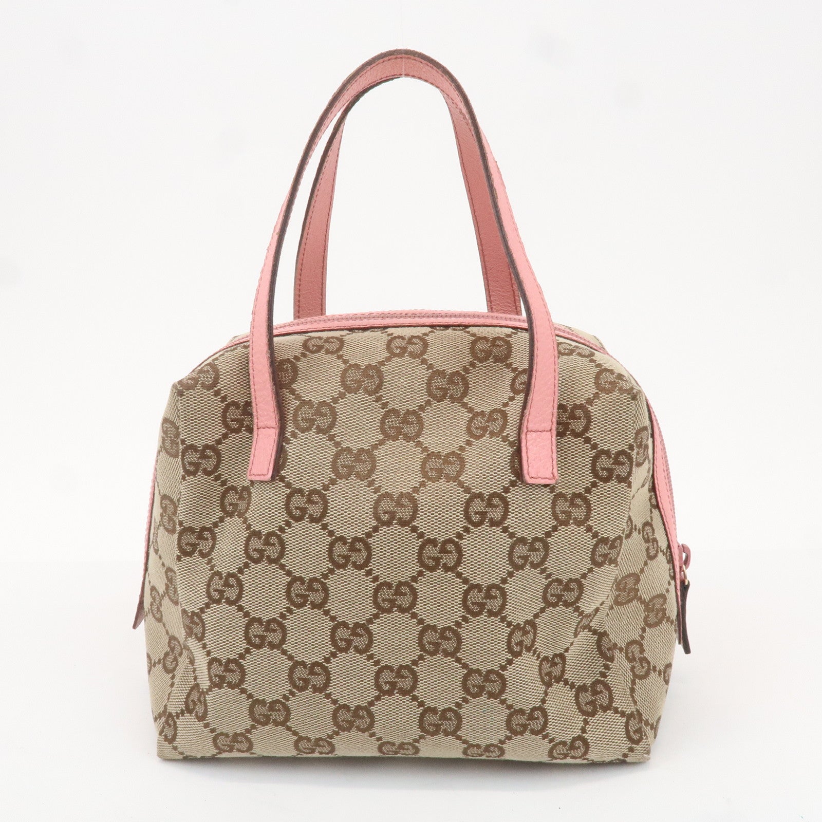 GUCCI GG Monogram Canvas Leather Hand Bag Beige Pink 12542