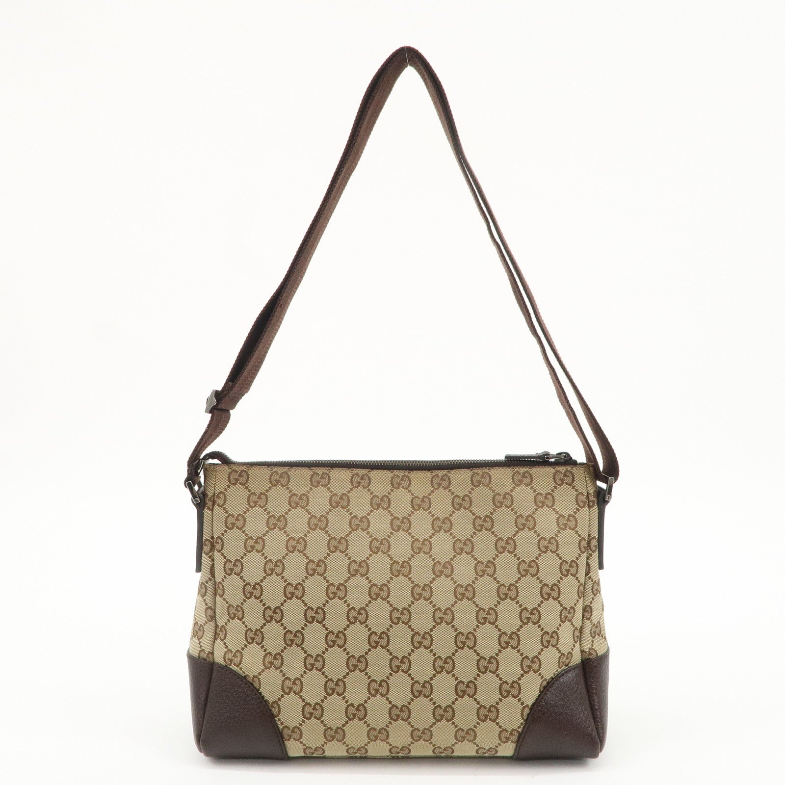 GUCCI GG Canvas Leather Shoulder Bag Beige Brown 114273 Used