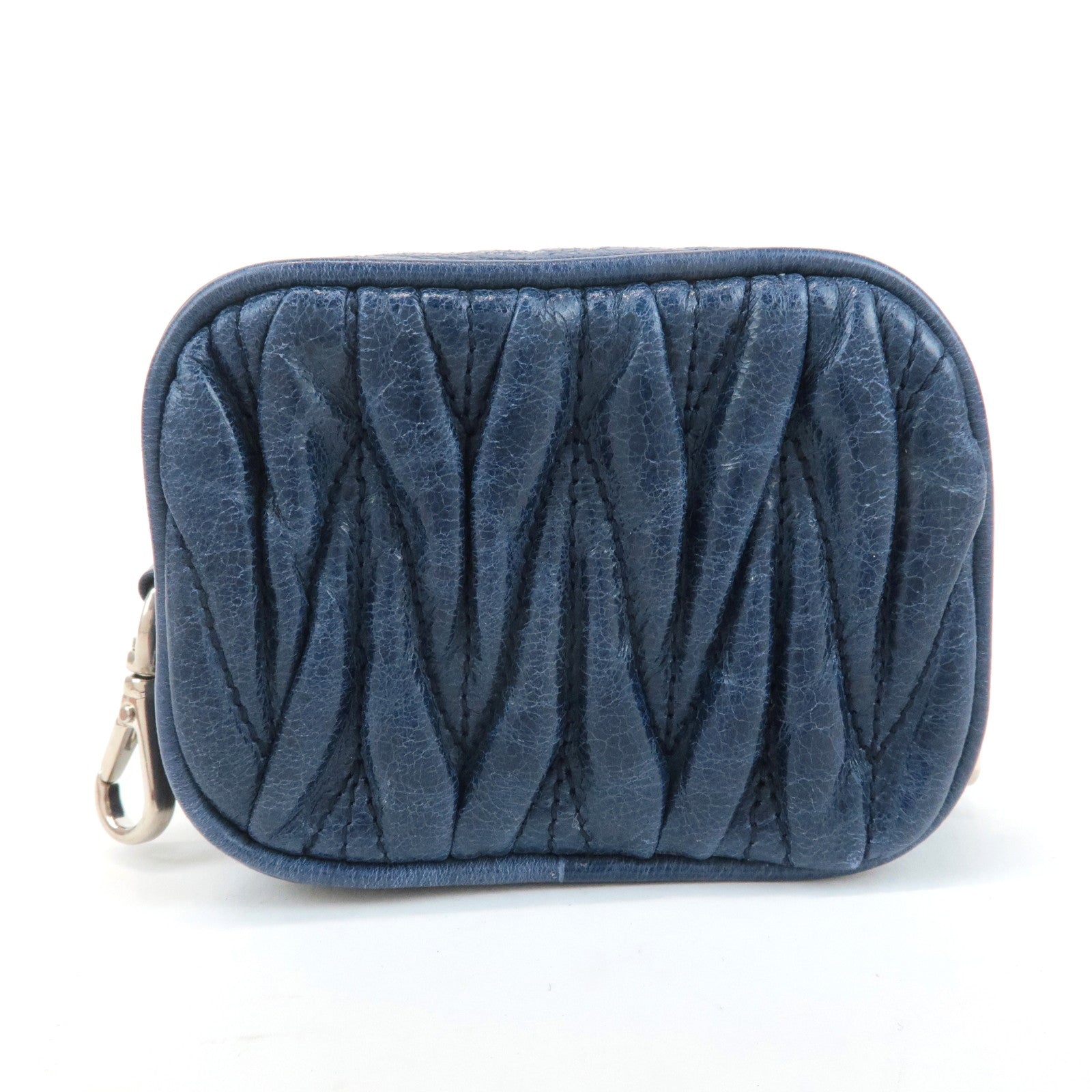 MIU MIU Matelasse Leather Pouch Blue Silver Hardware 5M1353