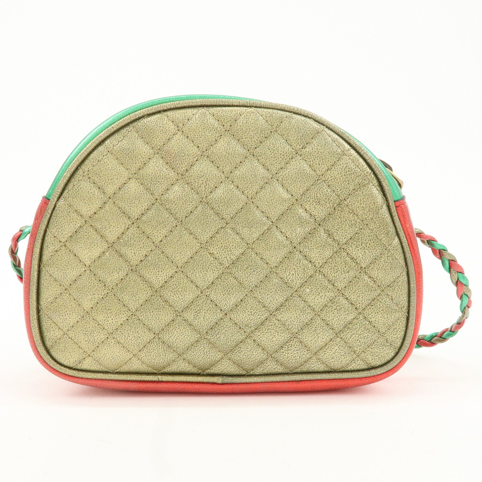 GUCCI Laminate Quilting Leather Shoulder Bag Green Red Gold 534951 Used