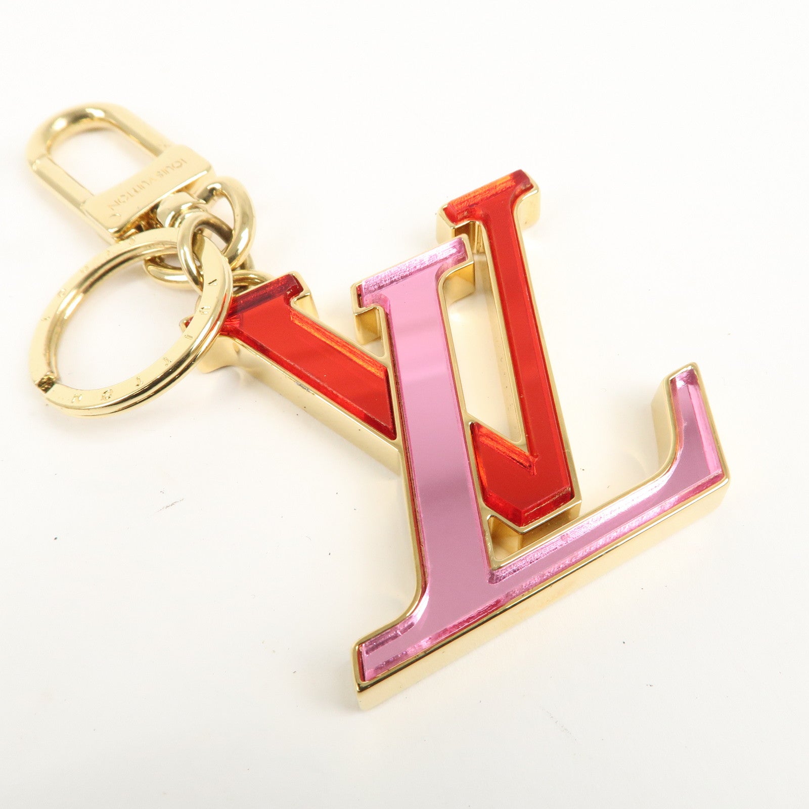 Louis Vuitton Logo Keyring Charm Glass Bag Charm Pink Red M69559