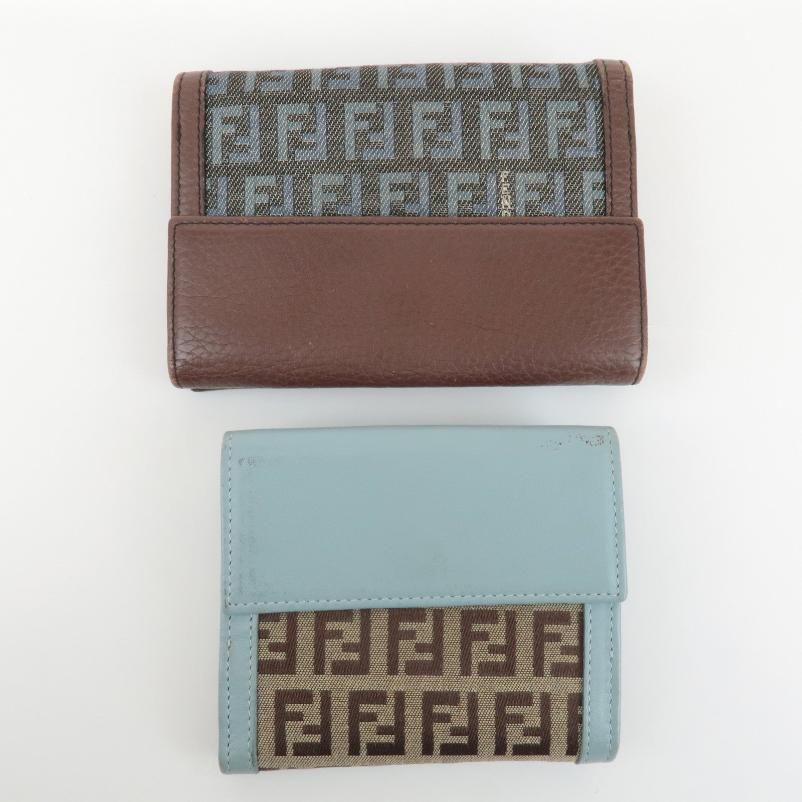 FENDI Zucchino Canvas Leather Set of 2 Wallet 8M0160 8M0188 Used