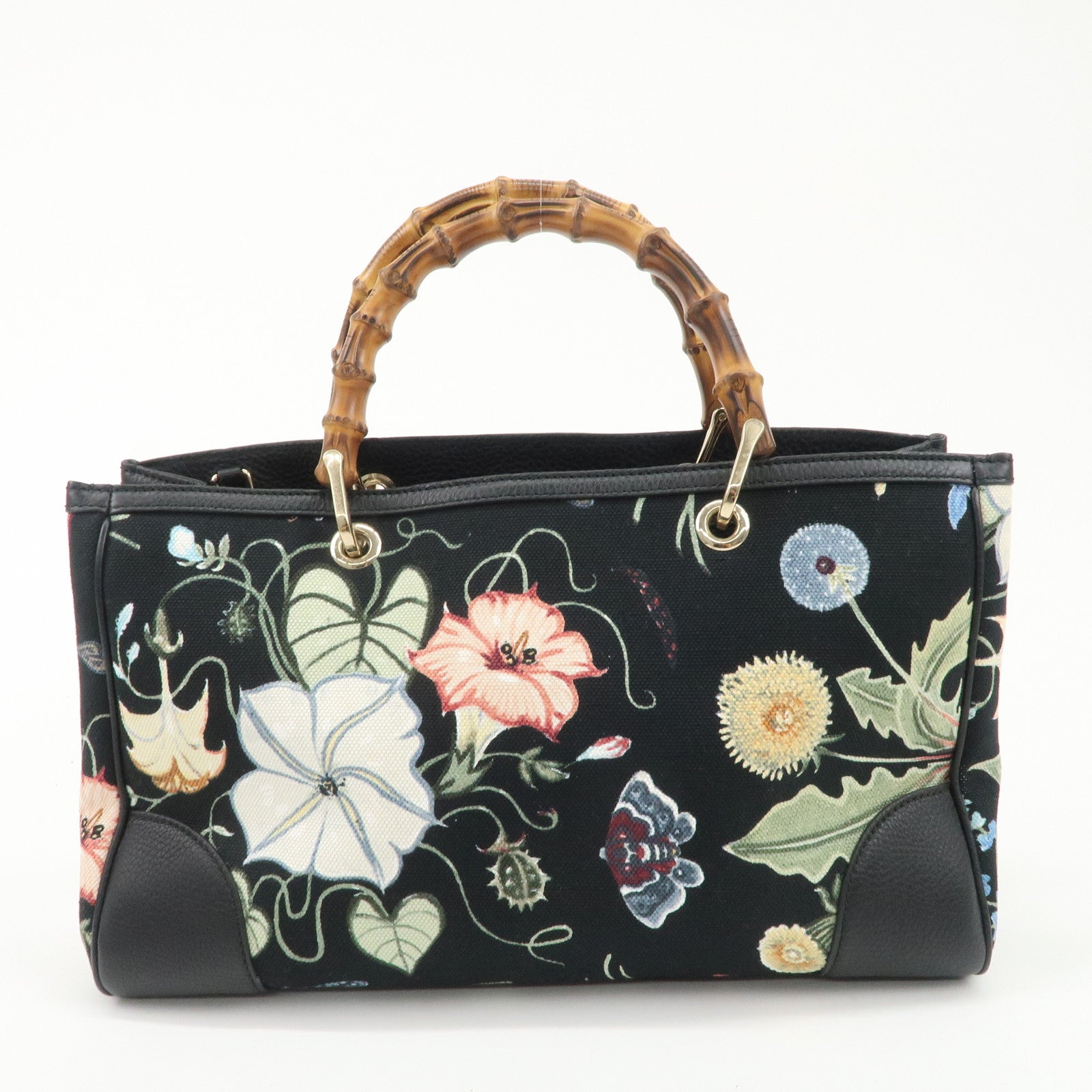 GUCCI Bamboo Leather Canvas 2Way Flora Print Chris Knight 323660 Used