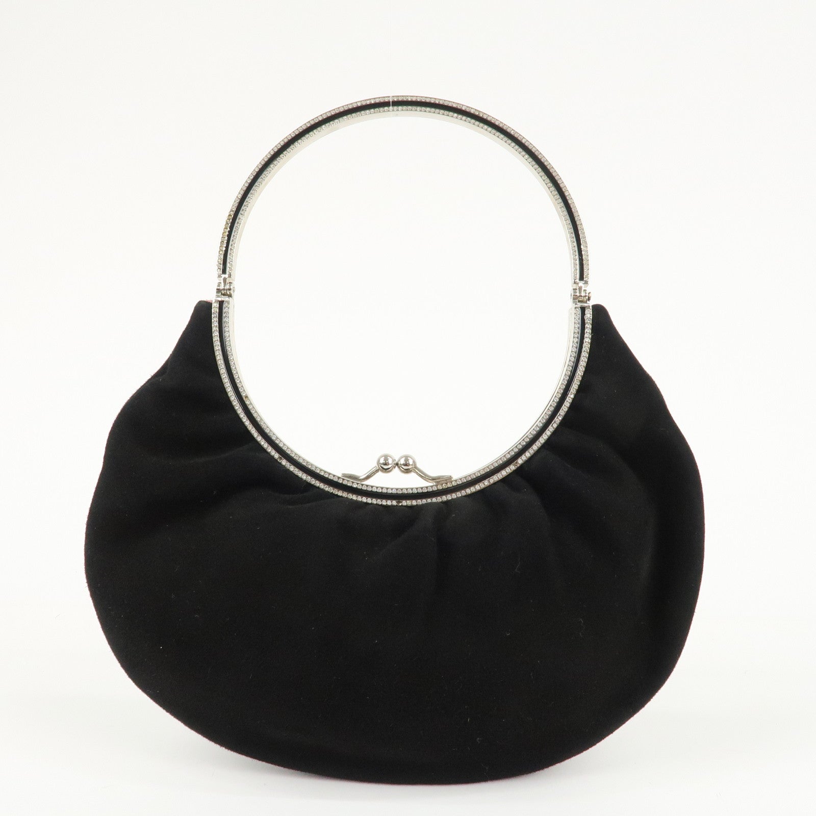 VALENTINO Suede Satin One-Handle Bijou Hand Bag Black Used