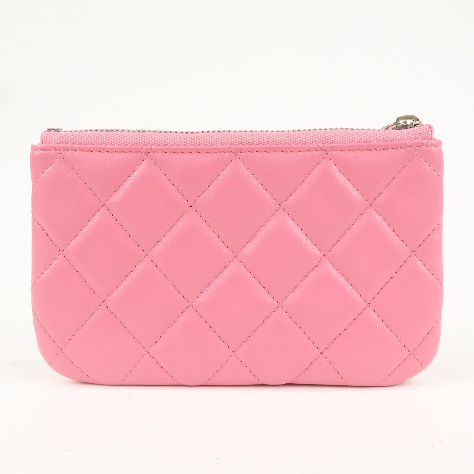 CHANEL Matelasse Lambskin Pouch Pink Silver Hardware