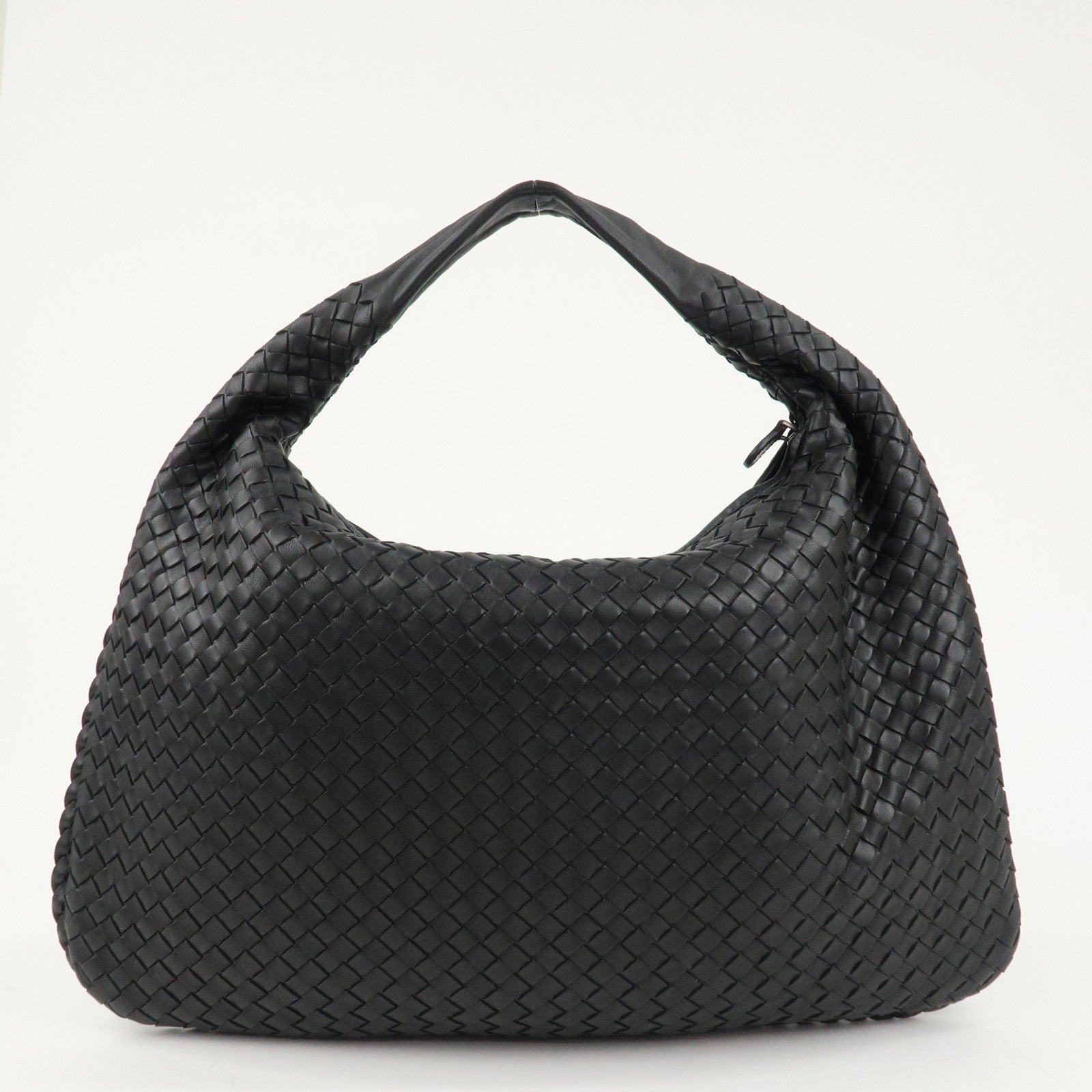 BOTTEGA VENETA Hobo Intrecciato Leather Shoulder Bag Black 115654