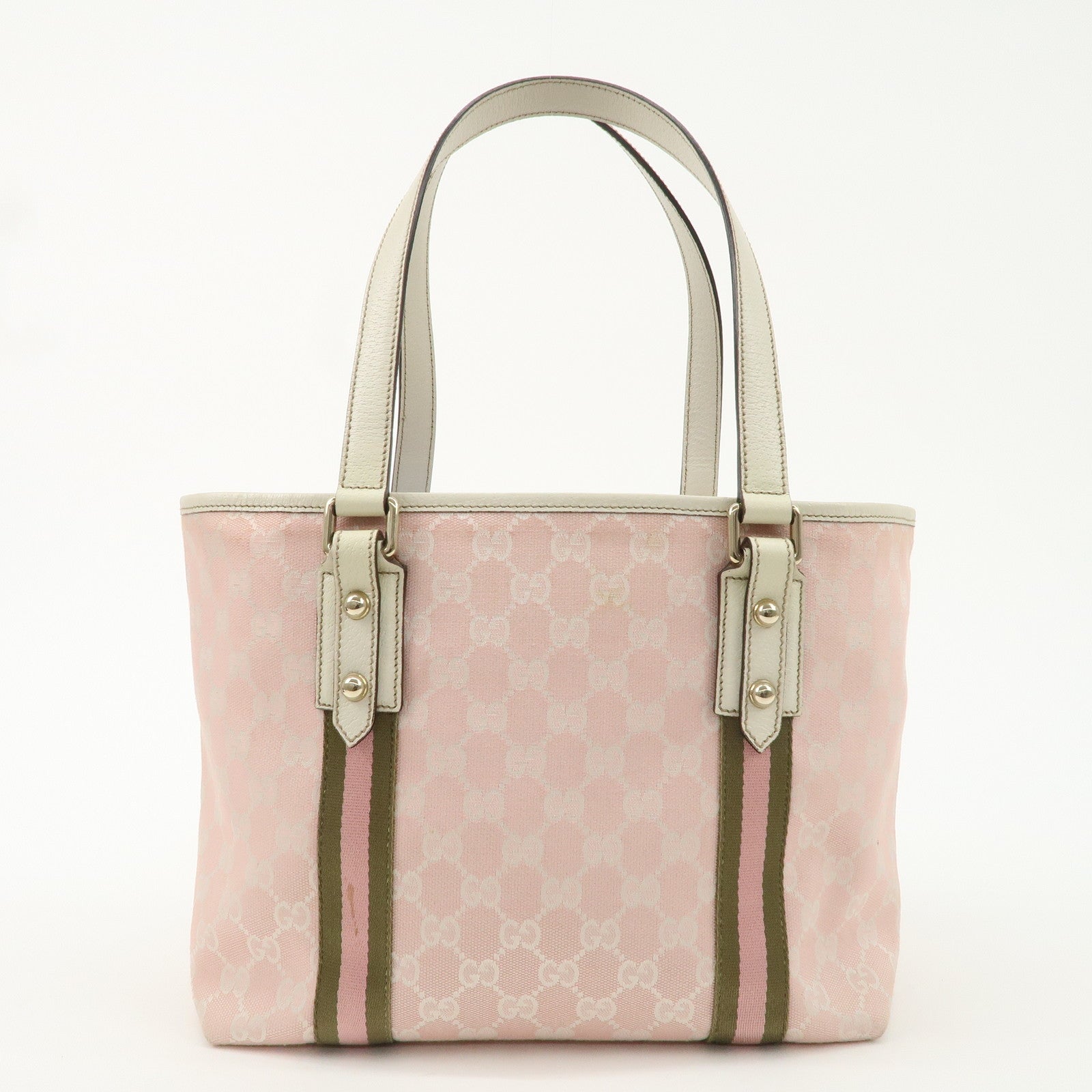 GUCCI Sherry GG Canvas Leather Tote Bag Pink Ivory 137396 Used