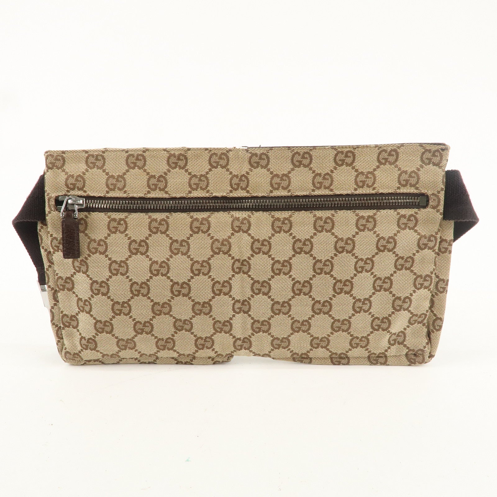 GUCCI GG Canvas Leather Waist Bag Crossbody Bag Beige Brown 28566