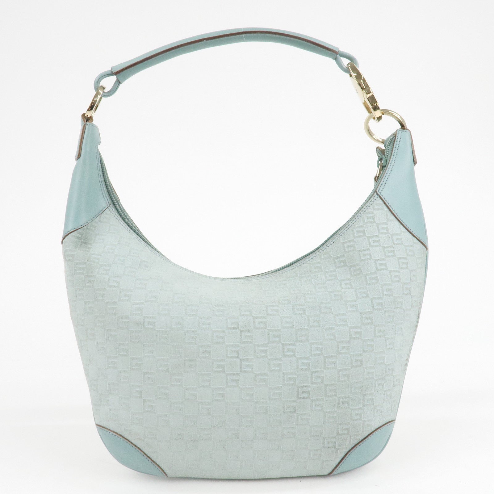 GUCCI Suede Leather Shoulder Bag Hand Bag Light Blue 001.4158 Used