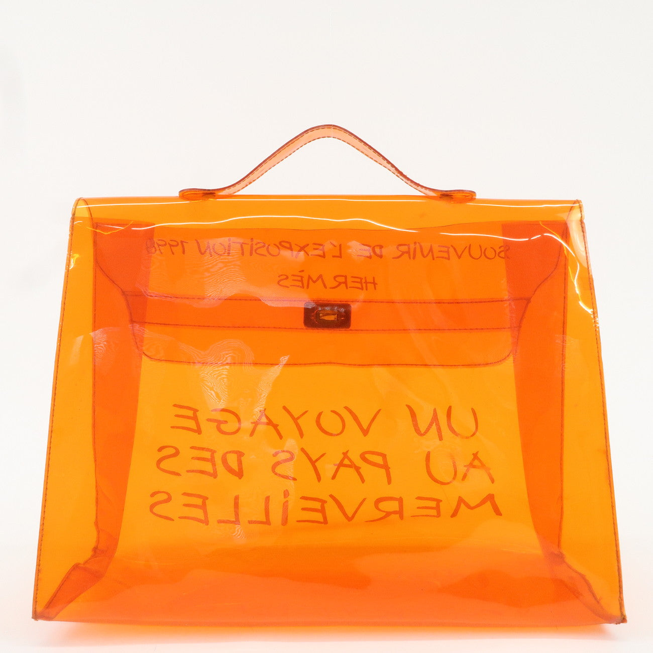 HERMES Vinyl Kelly Bag Hand Bag Clear Orange Gold Hardware Used