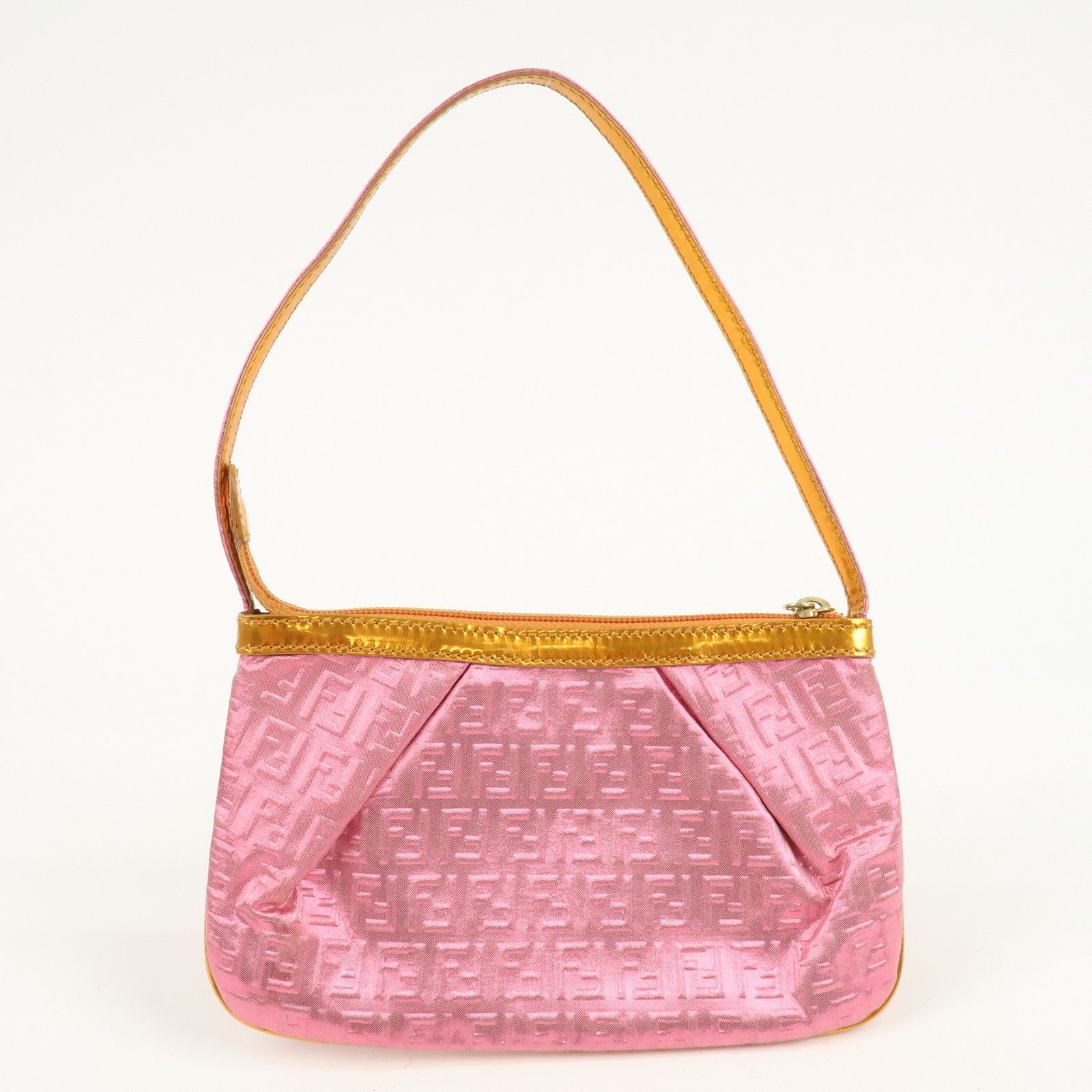 FENDI Zucchino PVC Patent Leather Shoulder Bag Hand Bag Pink Gold Used