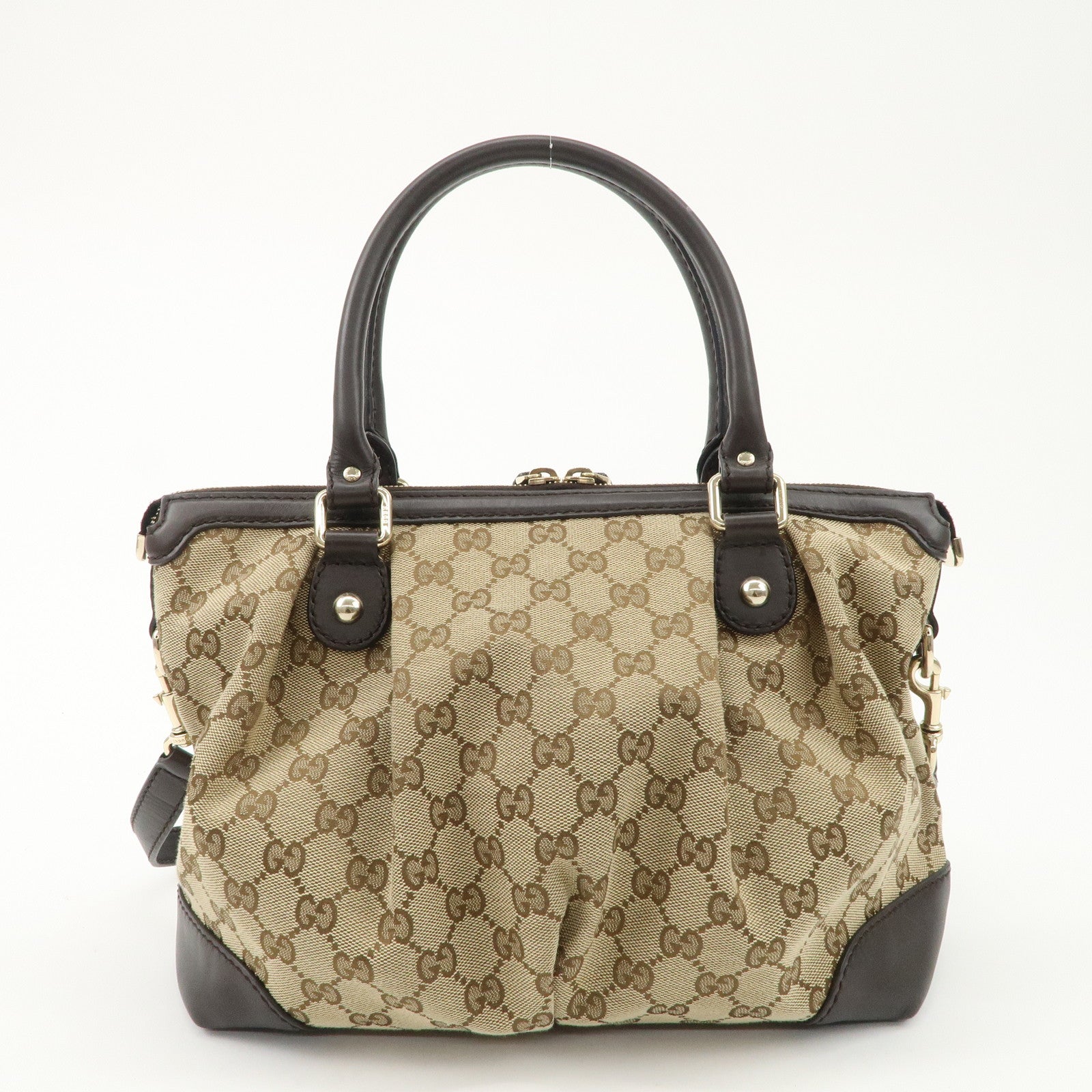 GUCCI Sukey GG Canvas Leather 2WAY Bag Beige Dark Brown 247902