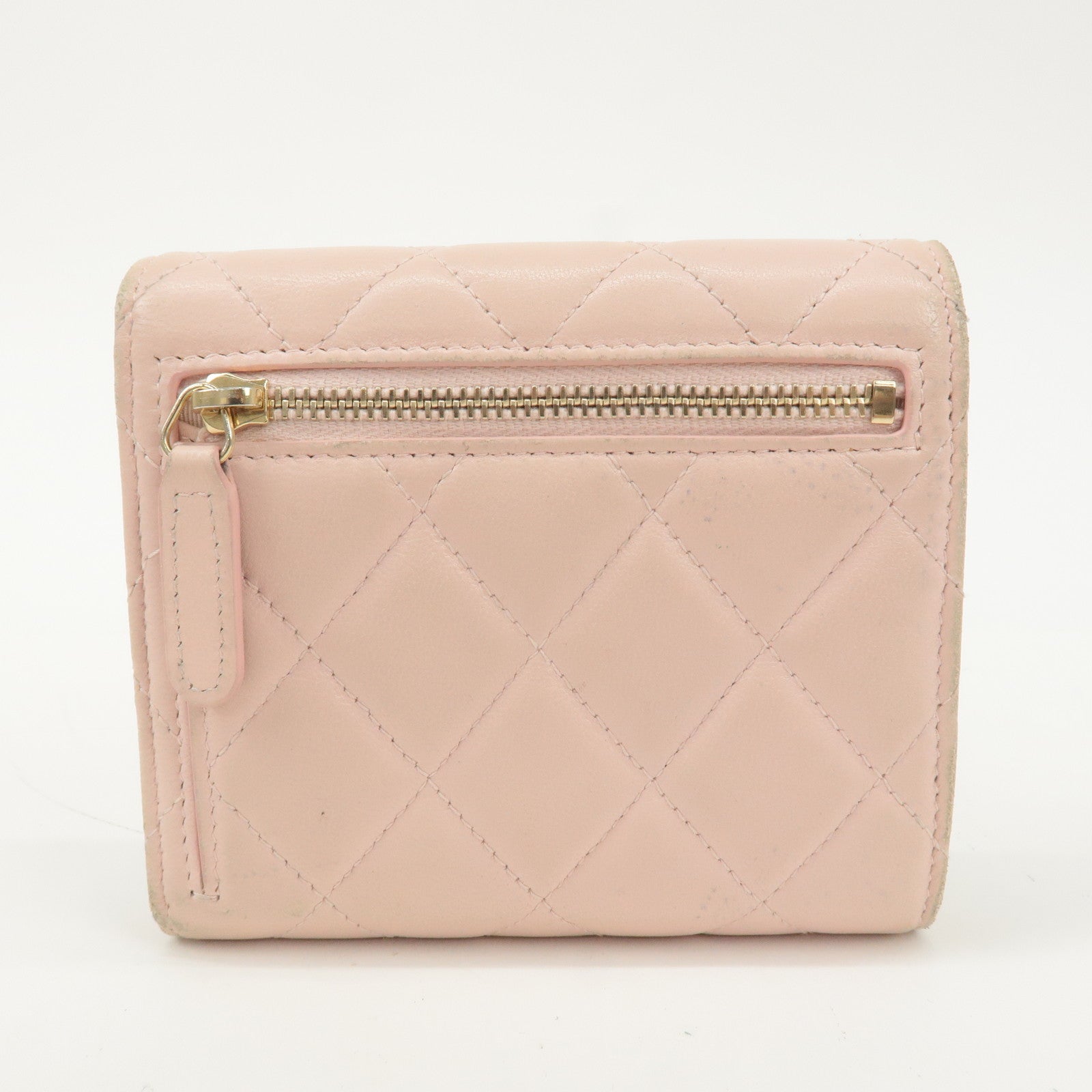 CHANEL Matelasse Lamb Skin Small Bi-fold Wallet Pink AP0231