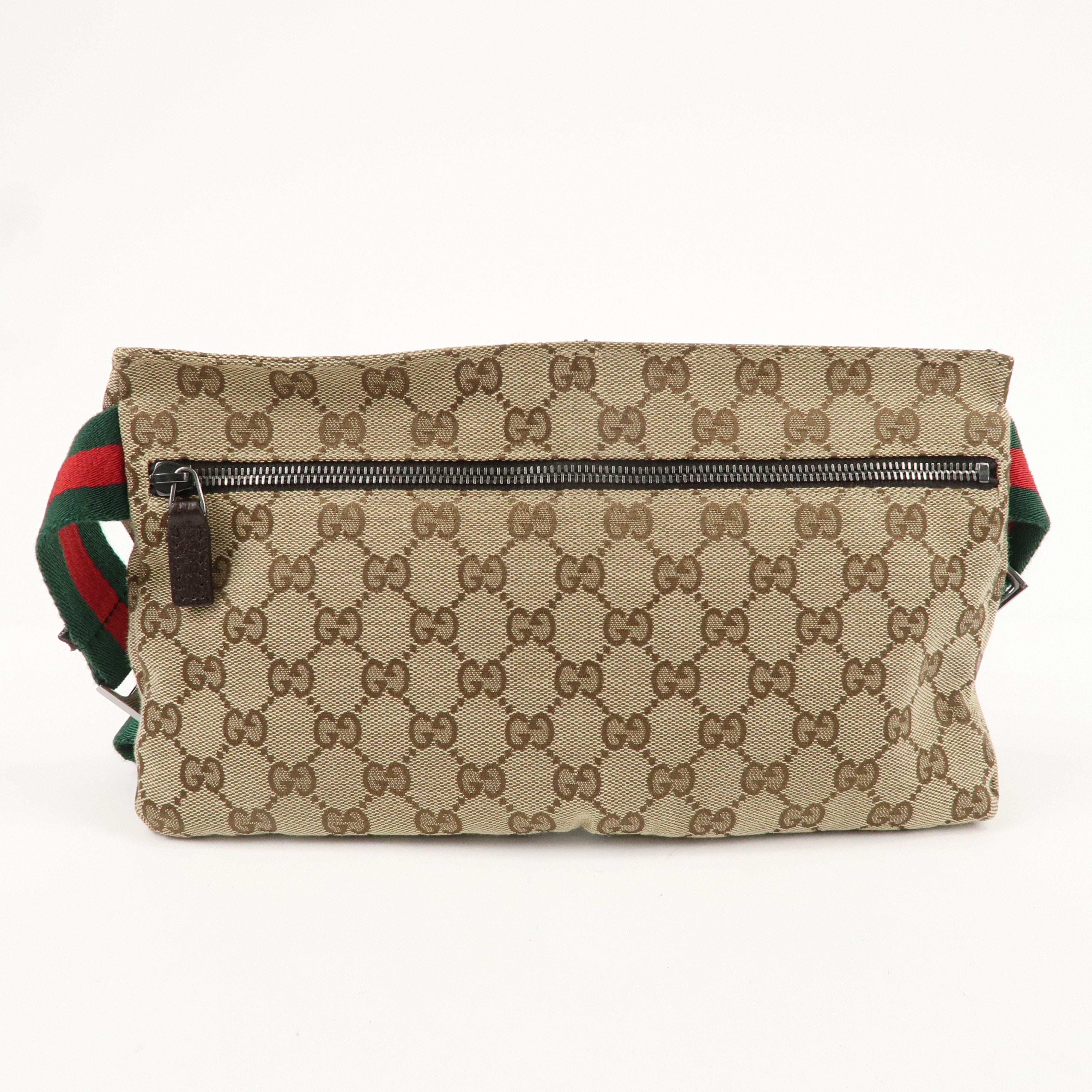 GUCCI GG Canvas Leather Waist Bag Crossbody Bag Beige Brown 28566